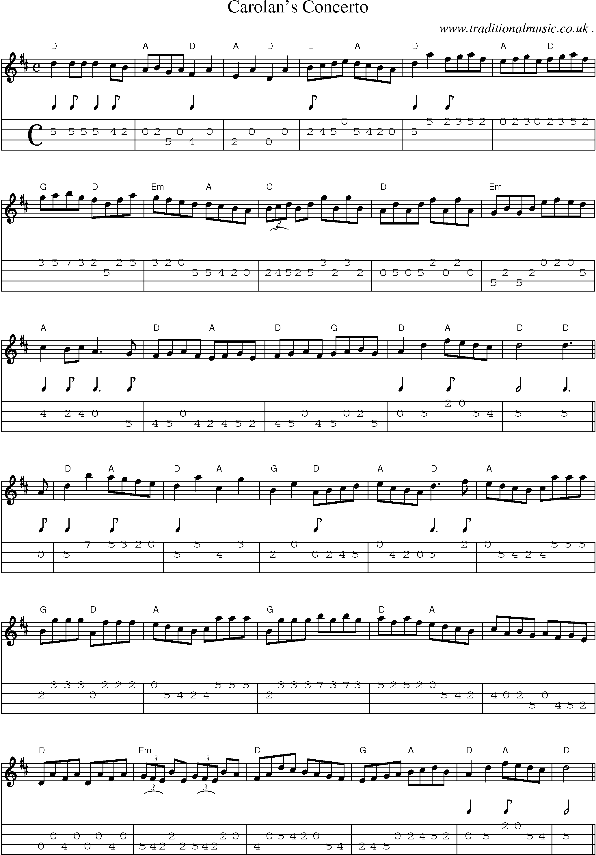Music Score and Guitar Tabs for Carolans Concerto