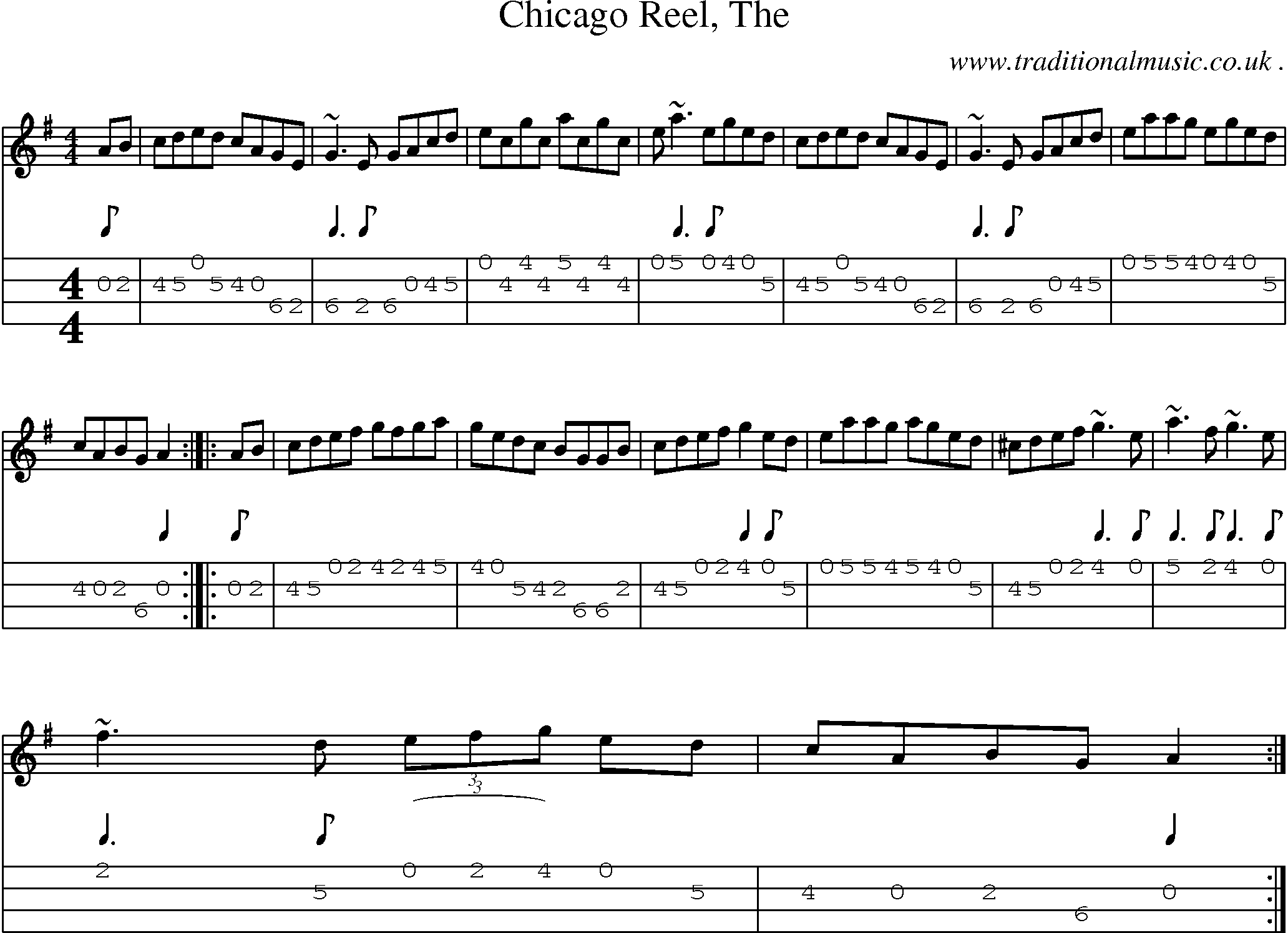 Music Score and Guitar Tabs for Chicago Reel The