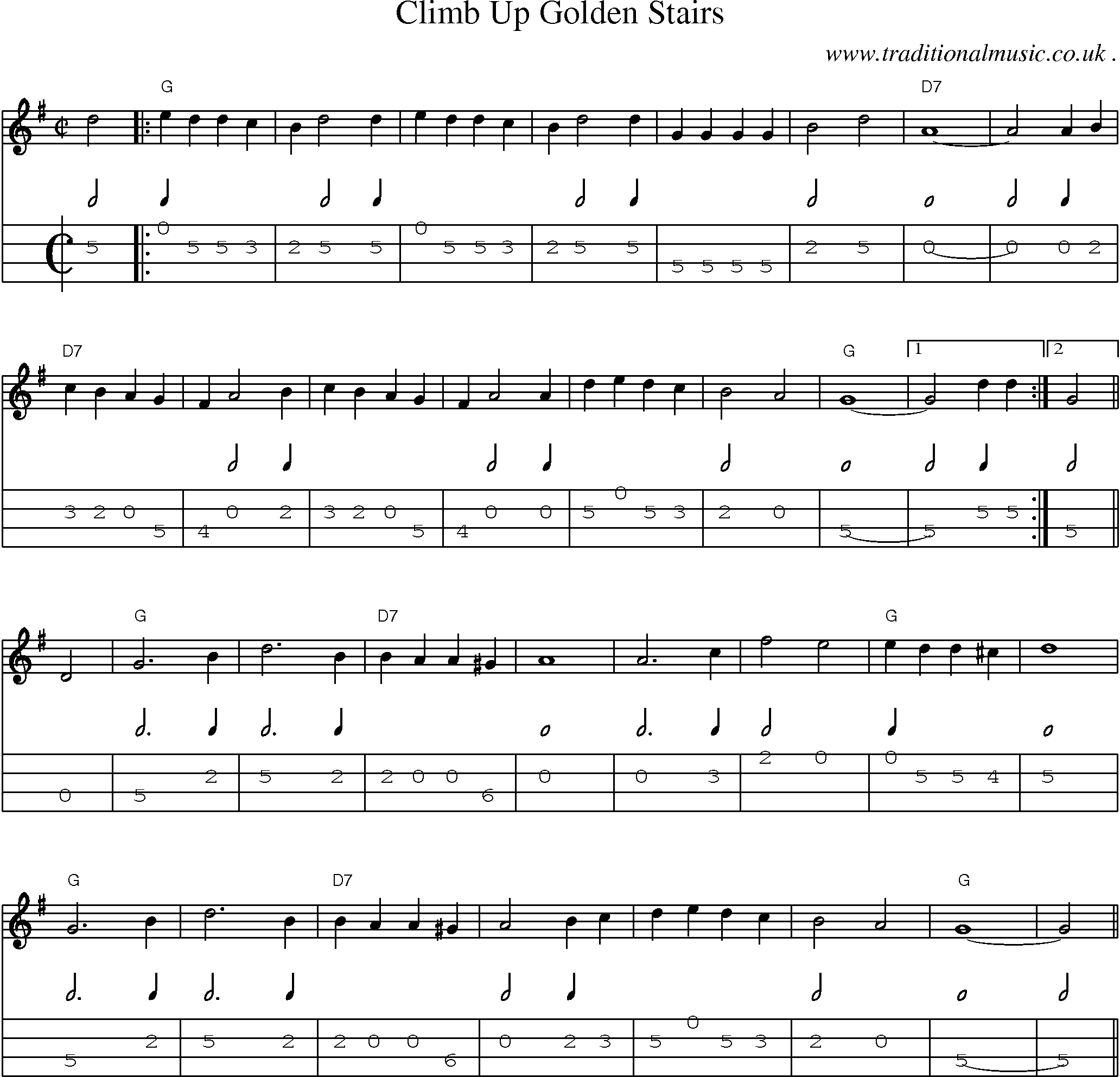 Music Score and Guitar Tabs for Climb Up Golden Stairs