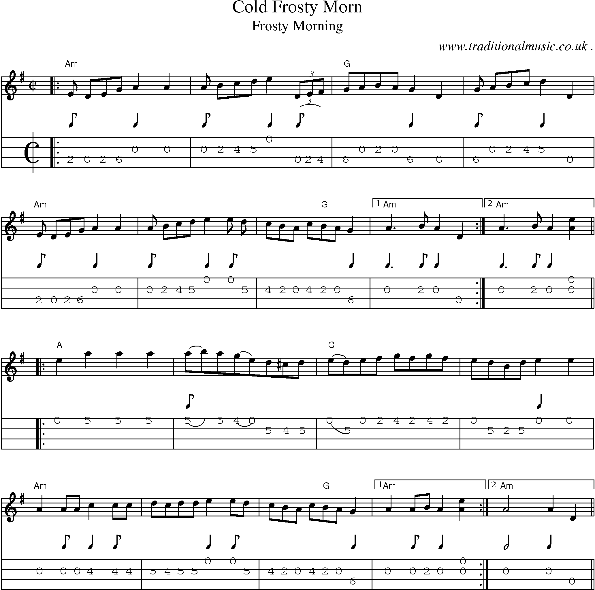 Music Score and Guitar Tabs for Cold Frosty Morn