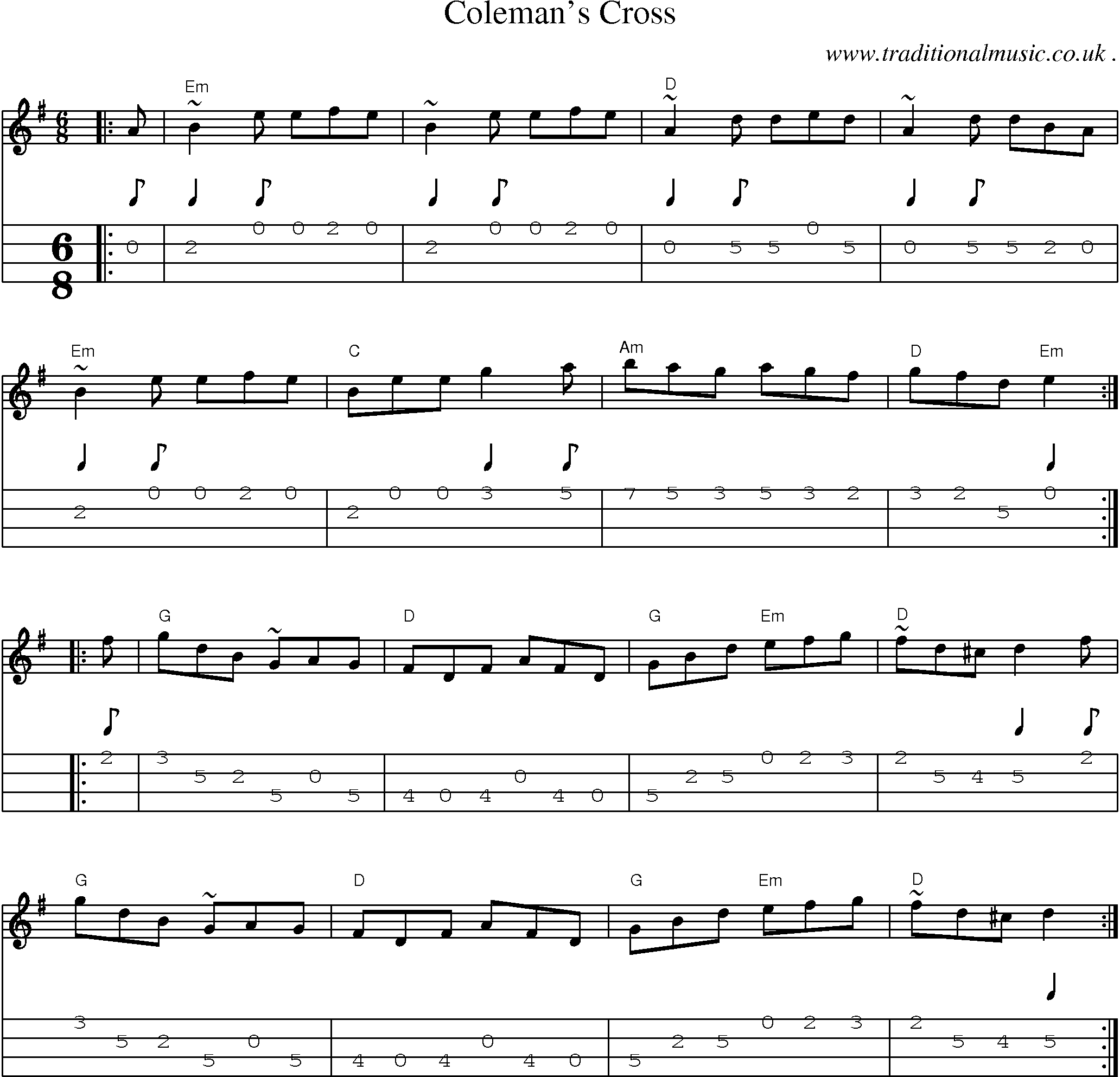 Music Score and Guitar Tabs for Colemans Cross