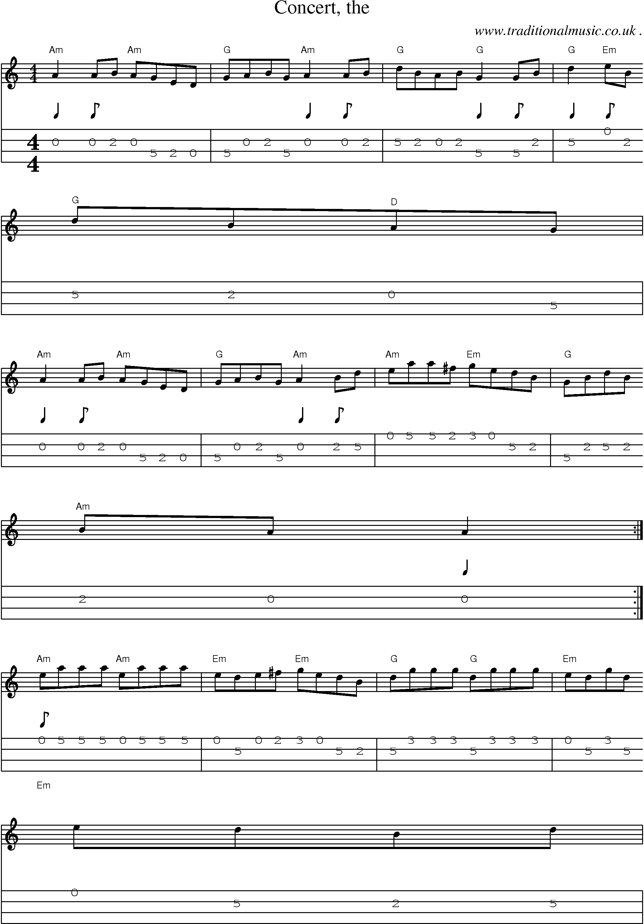 Music Score and Guitar Tabs for Concert The