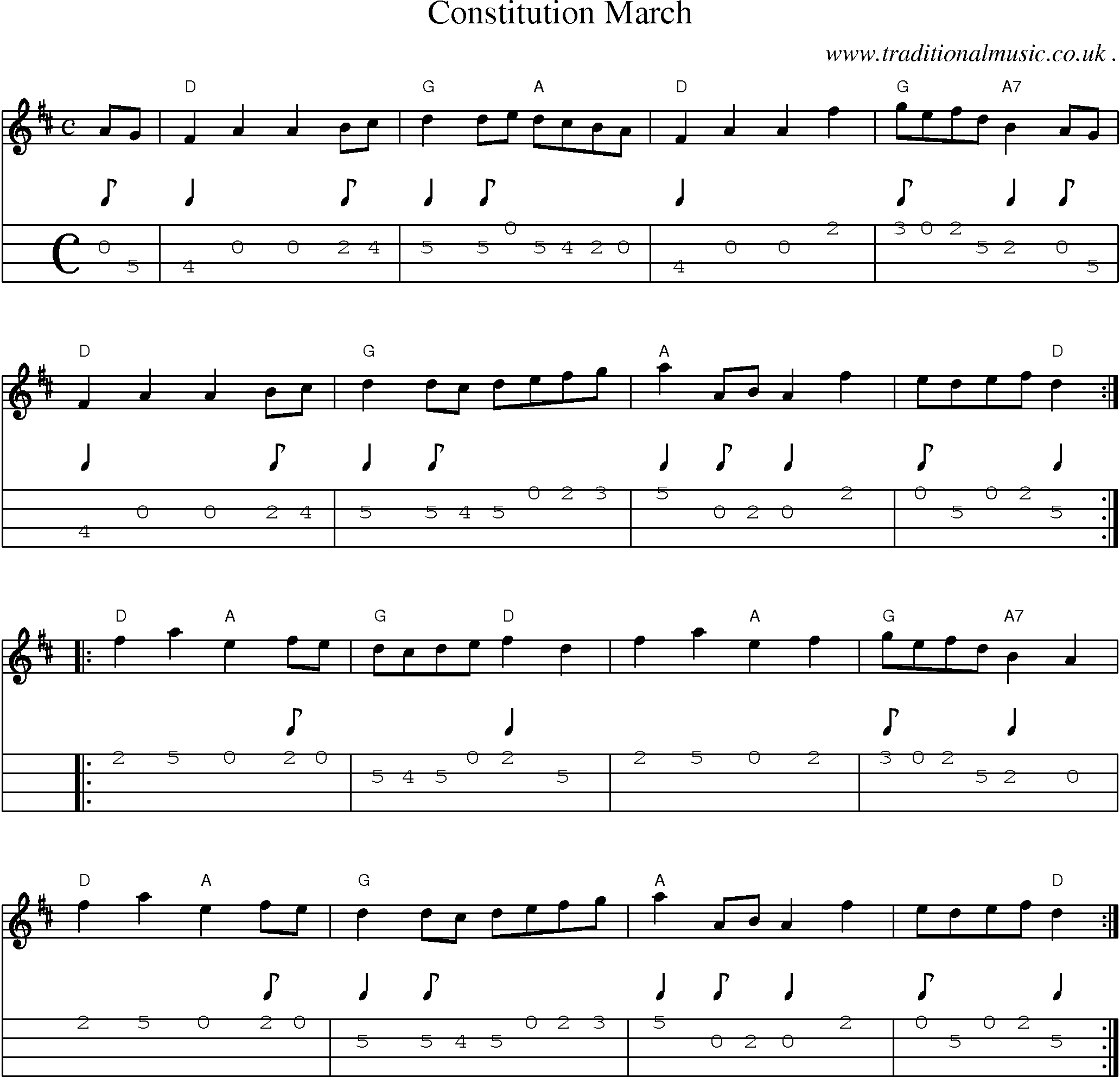 Music Score and Guitar Tabs for Constitution March