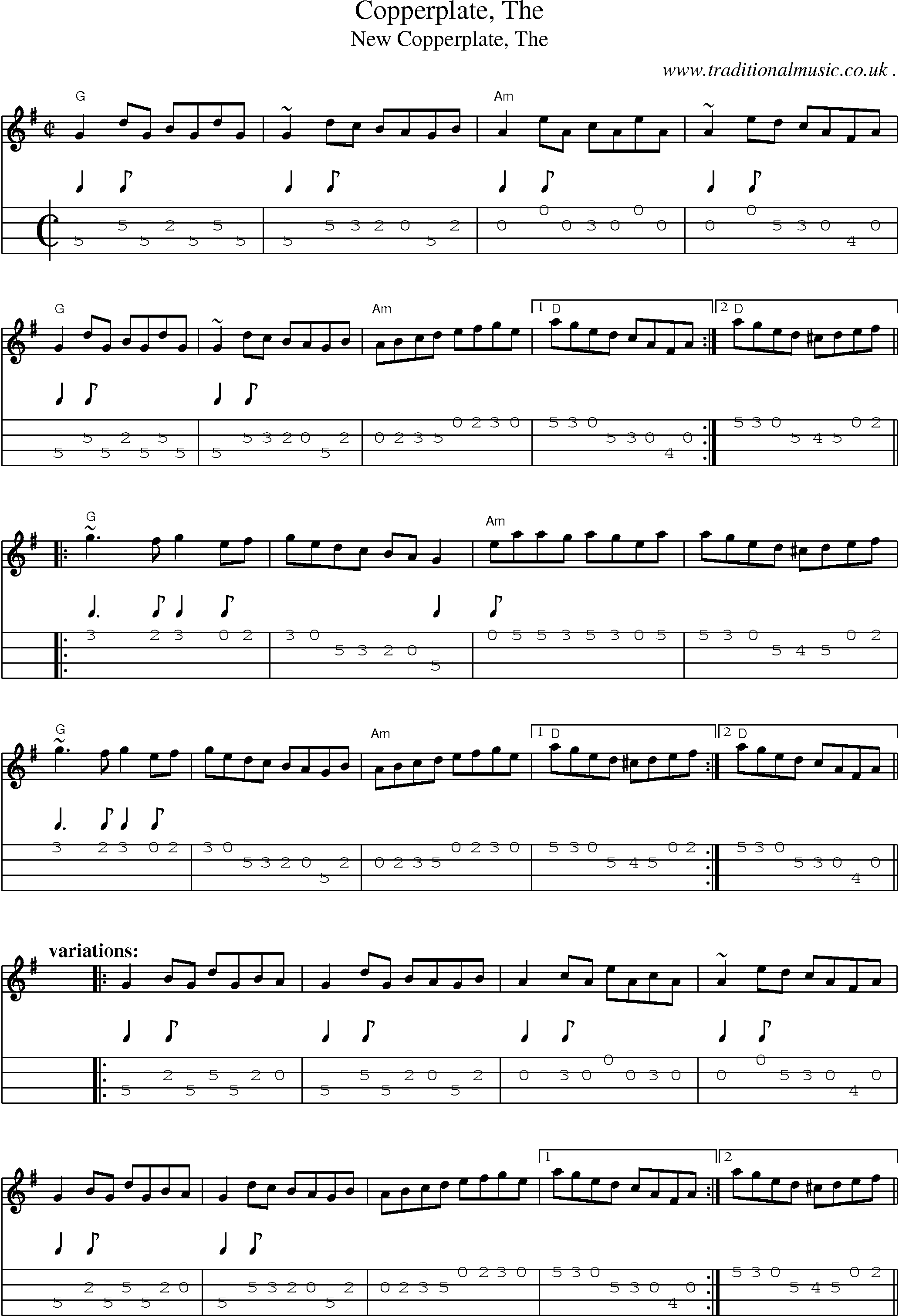 Music Score and Guitar Tabs for Copperplate The