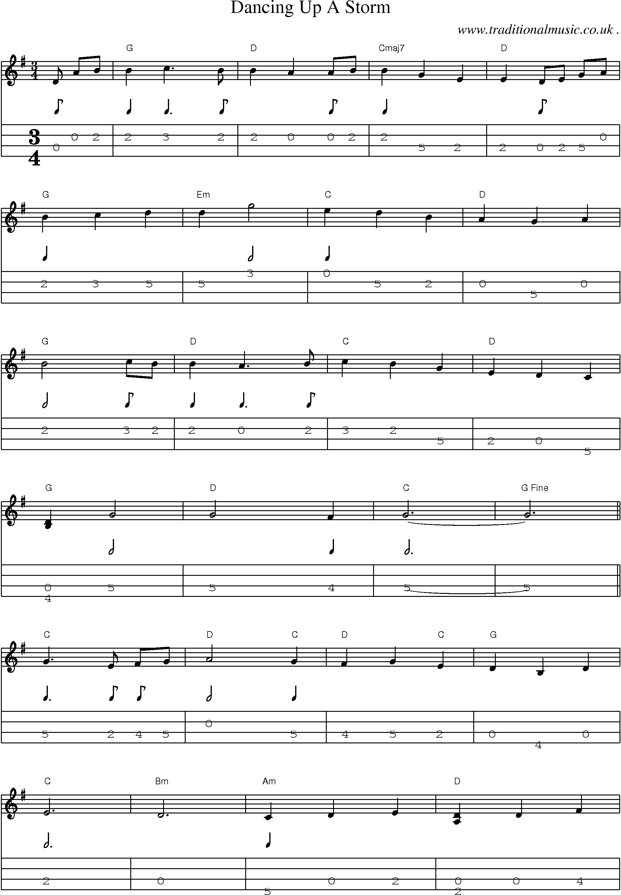 Music Score and Guitar Tabs for Dancing Up A Storm
