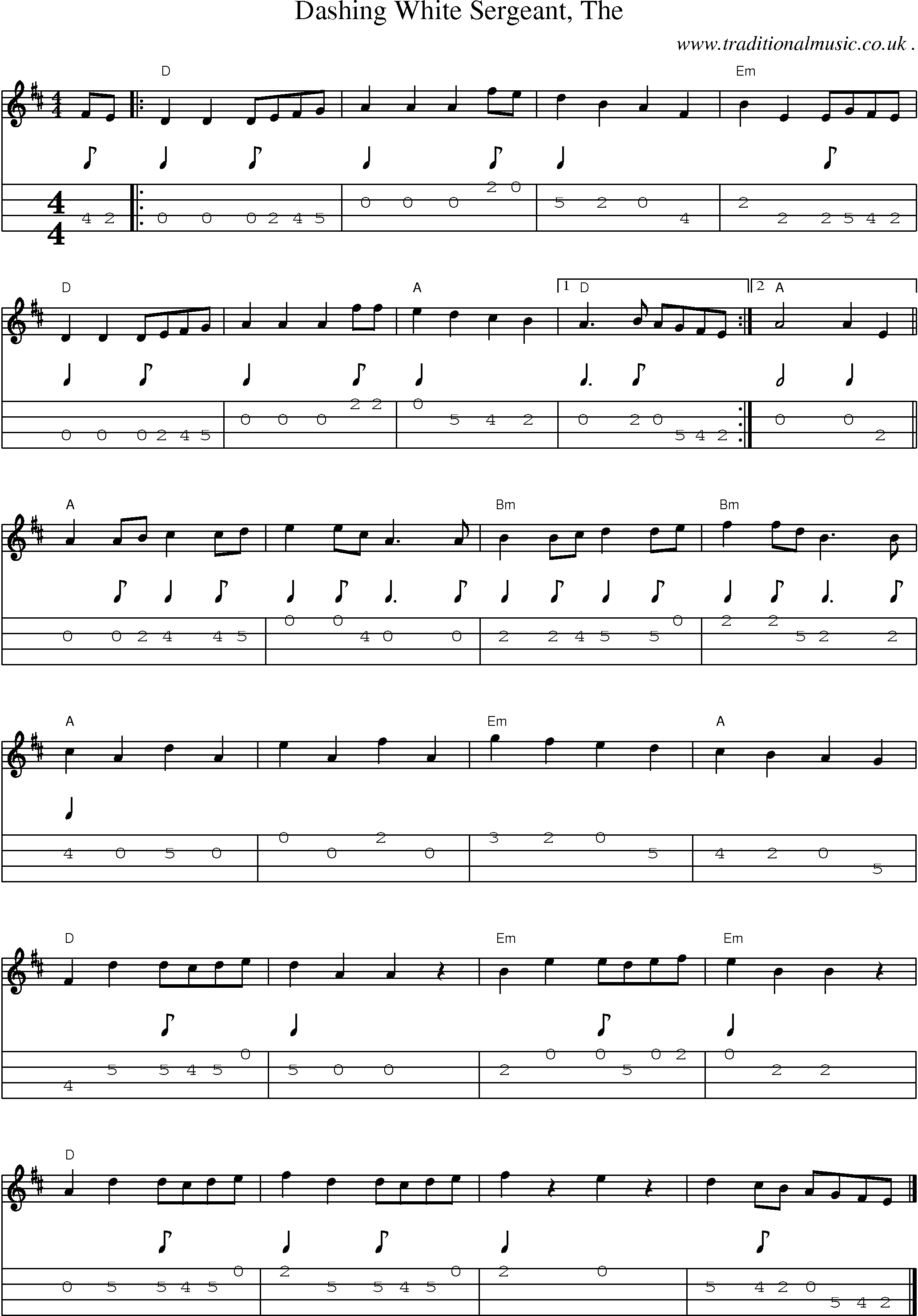 Music Score and Guitar Tabs for Dashing White Sergeant The