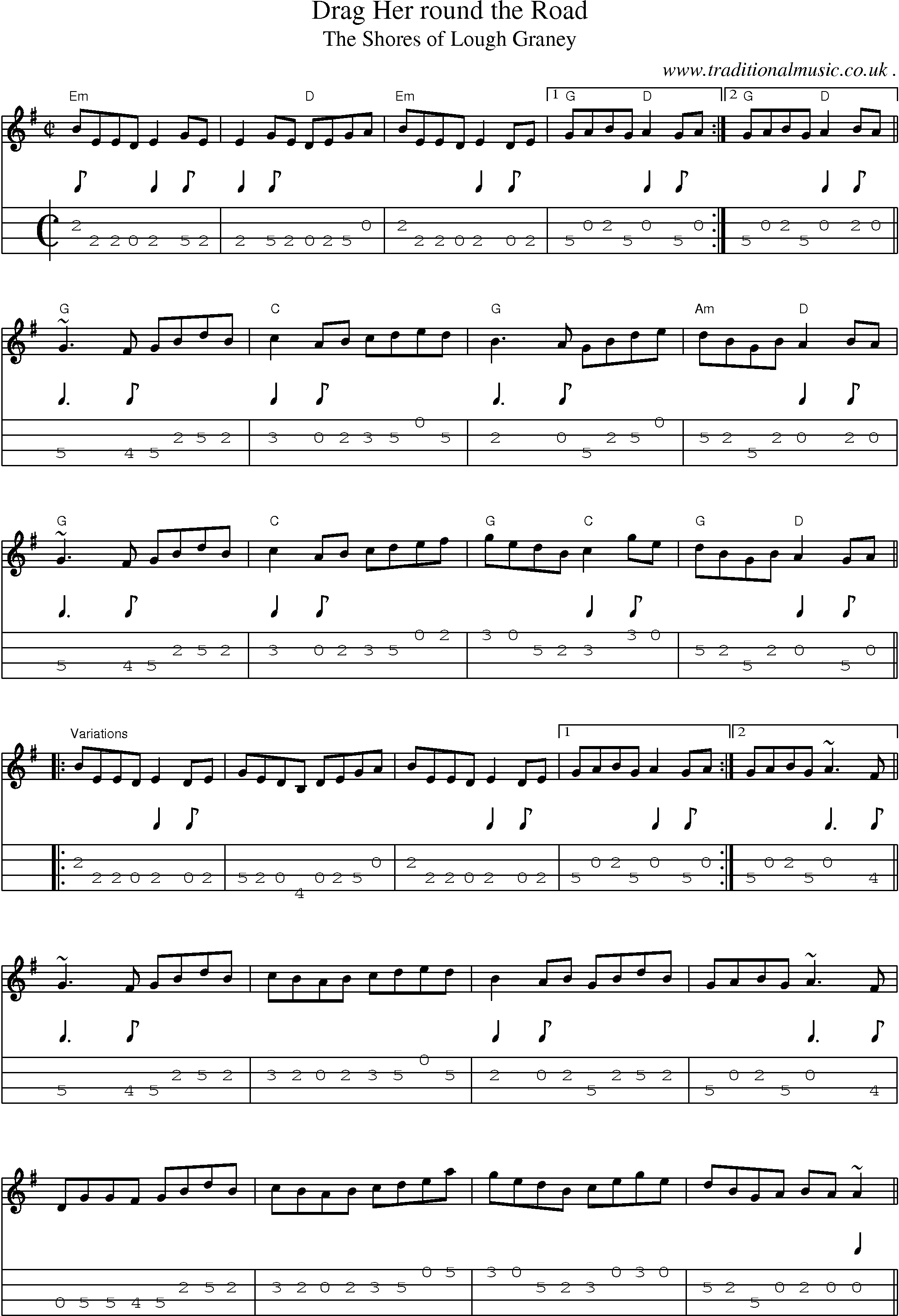 Music Score and Guitar Tabs for Drag Her Round The Road