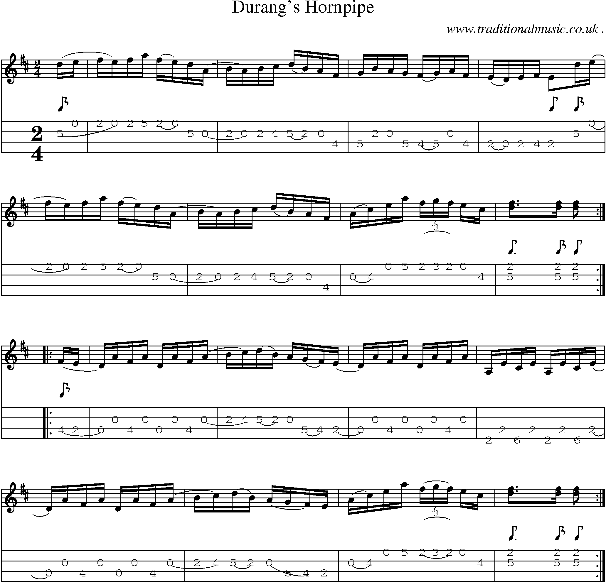 Music Score and Guitar Tabs for Durangs Hornpipe