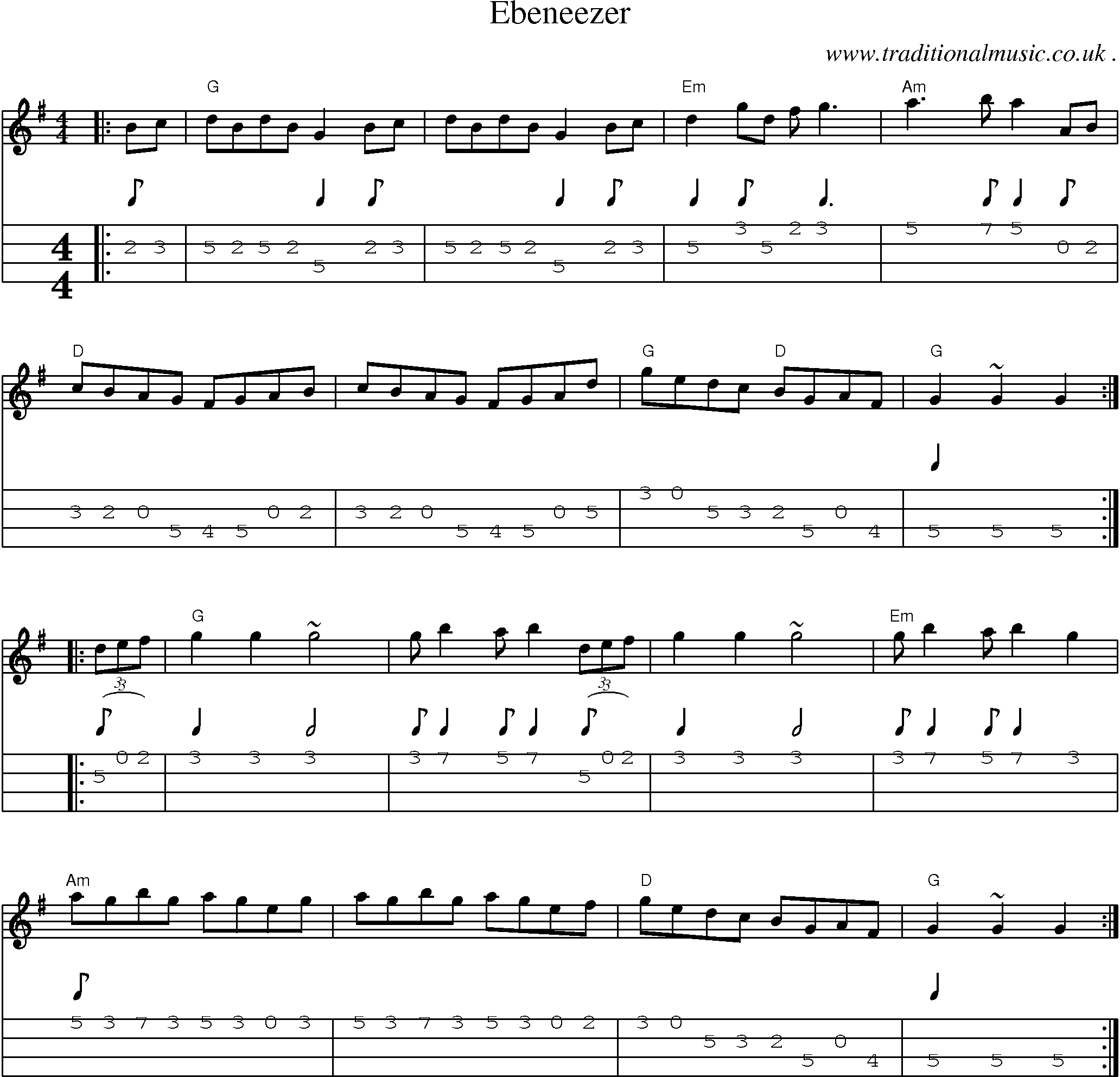 Music Score and Guitar Tabs for Ebeneezer