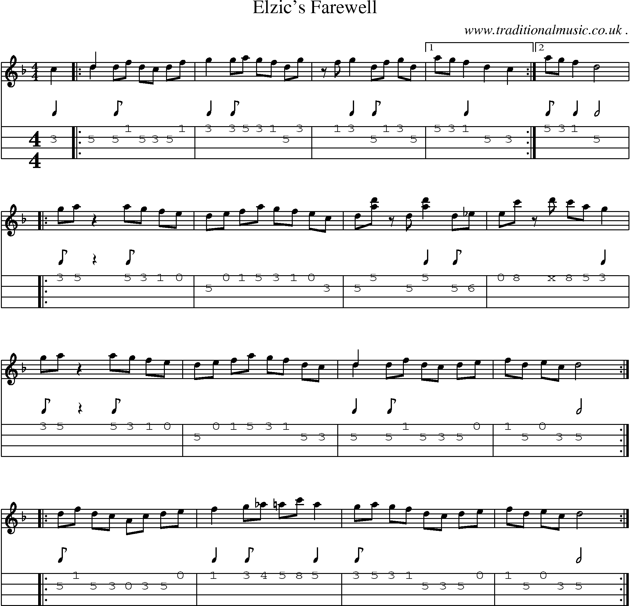 Music Score and Guitar Tabs for Elzics Farewell