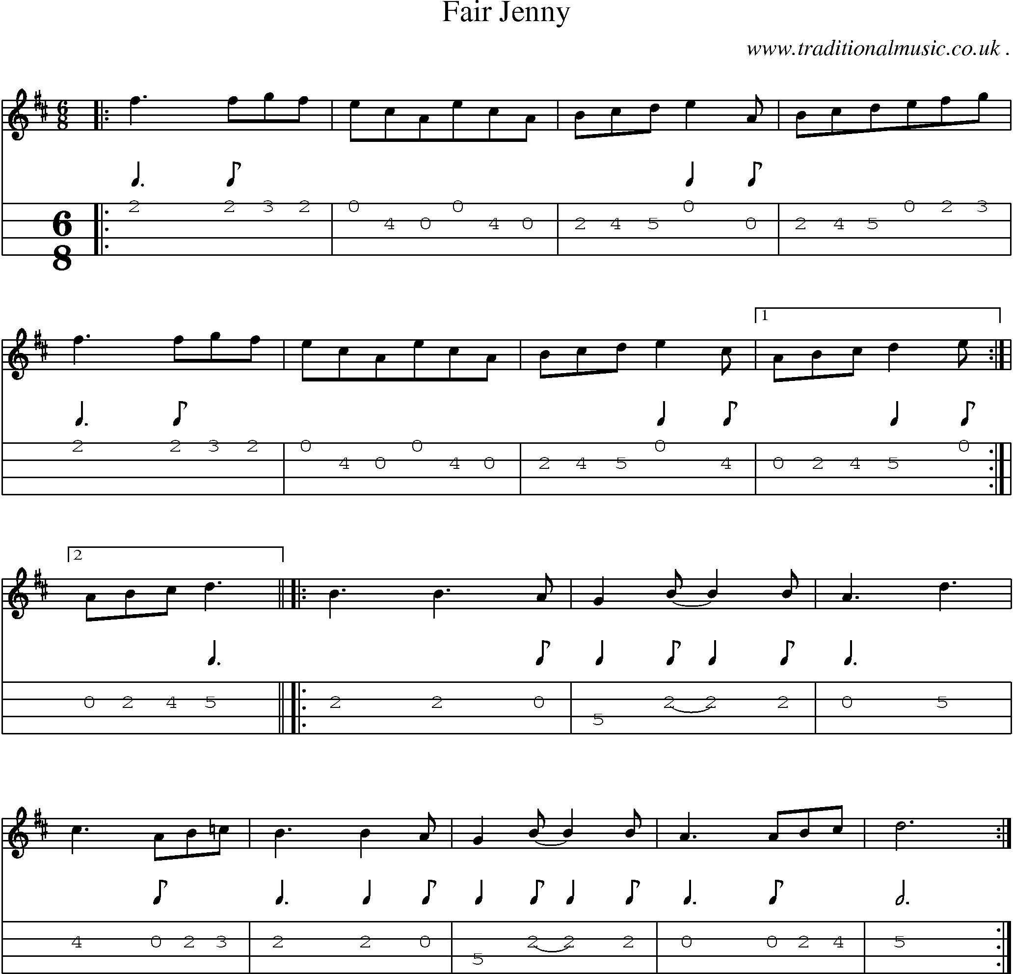 Music Score and Guitar Tabs for Fair Jenny