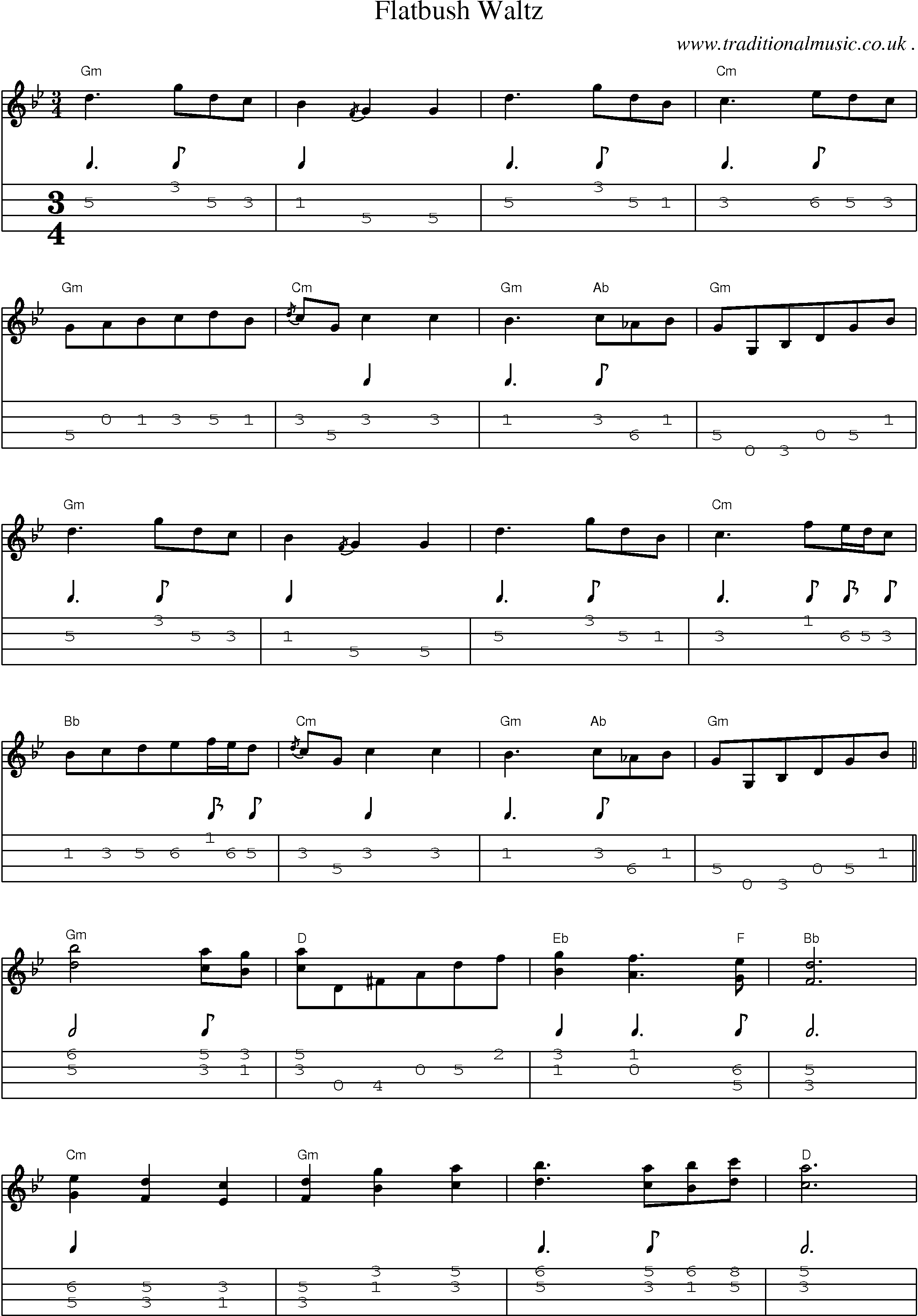 Music Score and Guitar Tabs for Flatbush Waltz