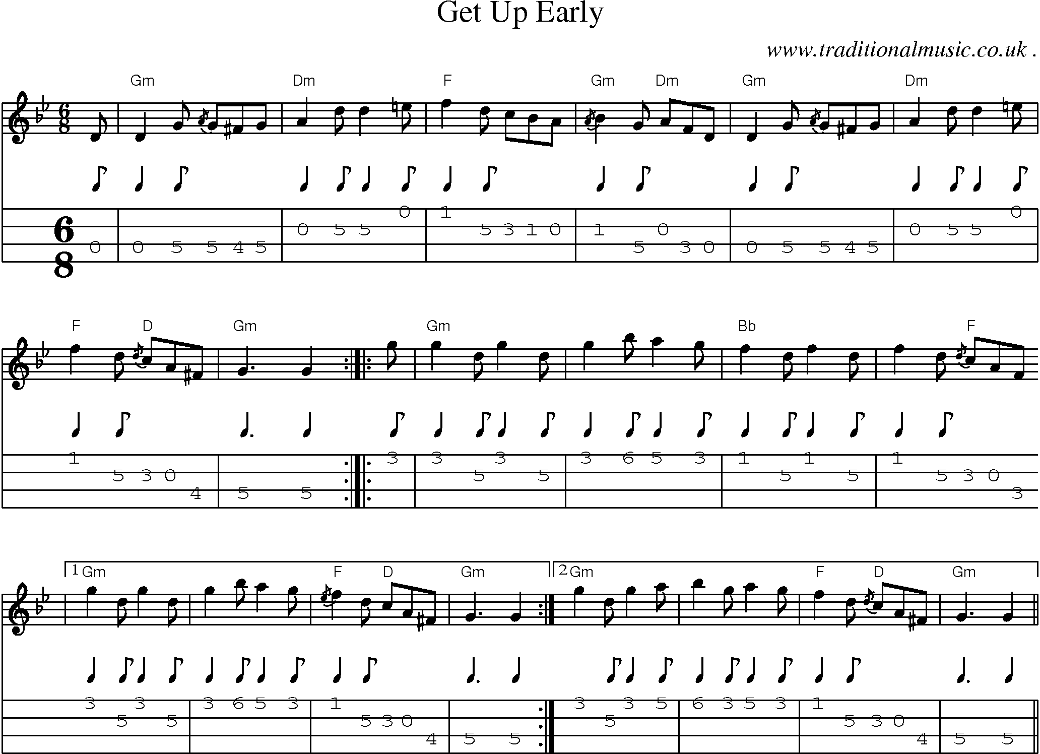 Music Score and Guitar Tabs for Get Up Early