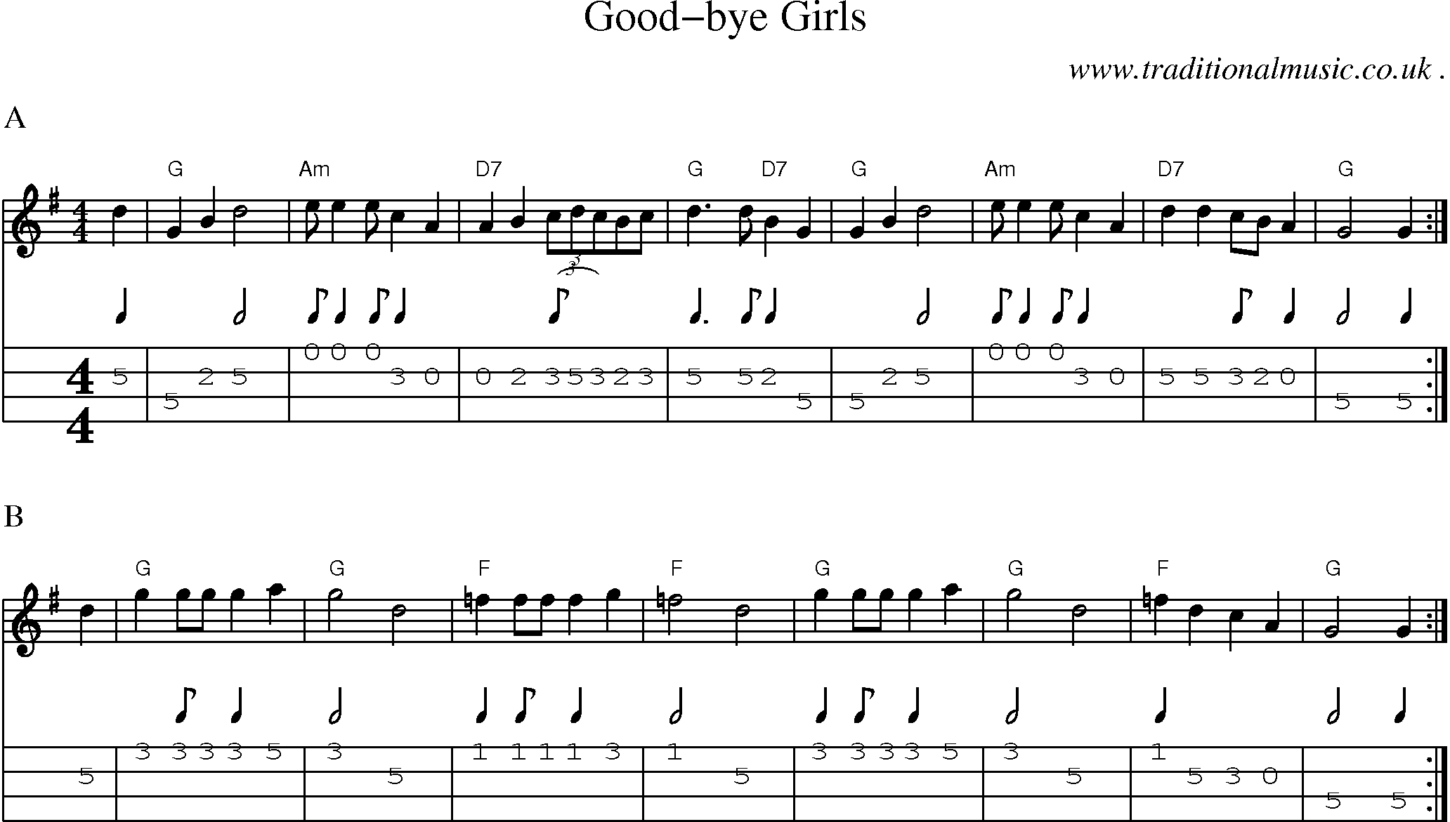 Music Score and Guitar Tabs for Good-bye Girls