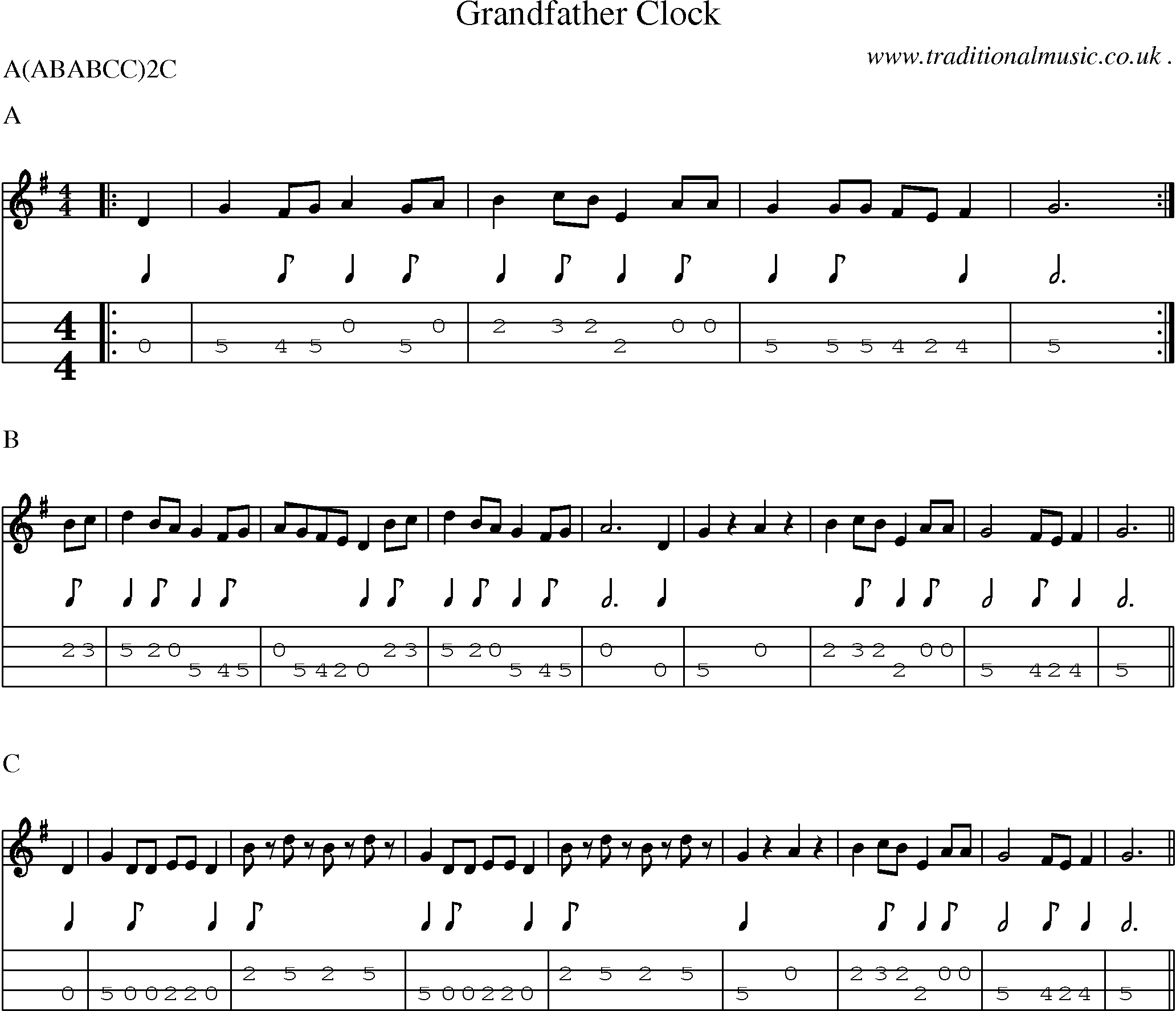 Music Score and Guitar Tabs for Grandfathers Clock2