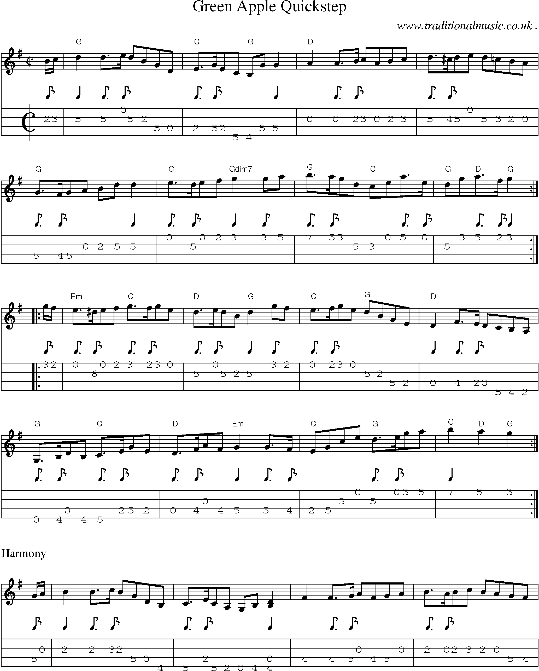 Music Score and Guitar Tabs for Green Apple Quickstep