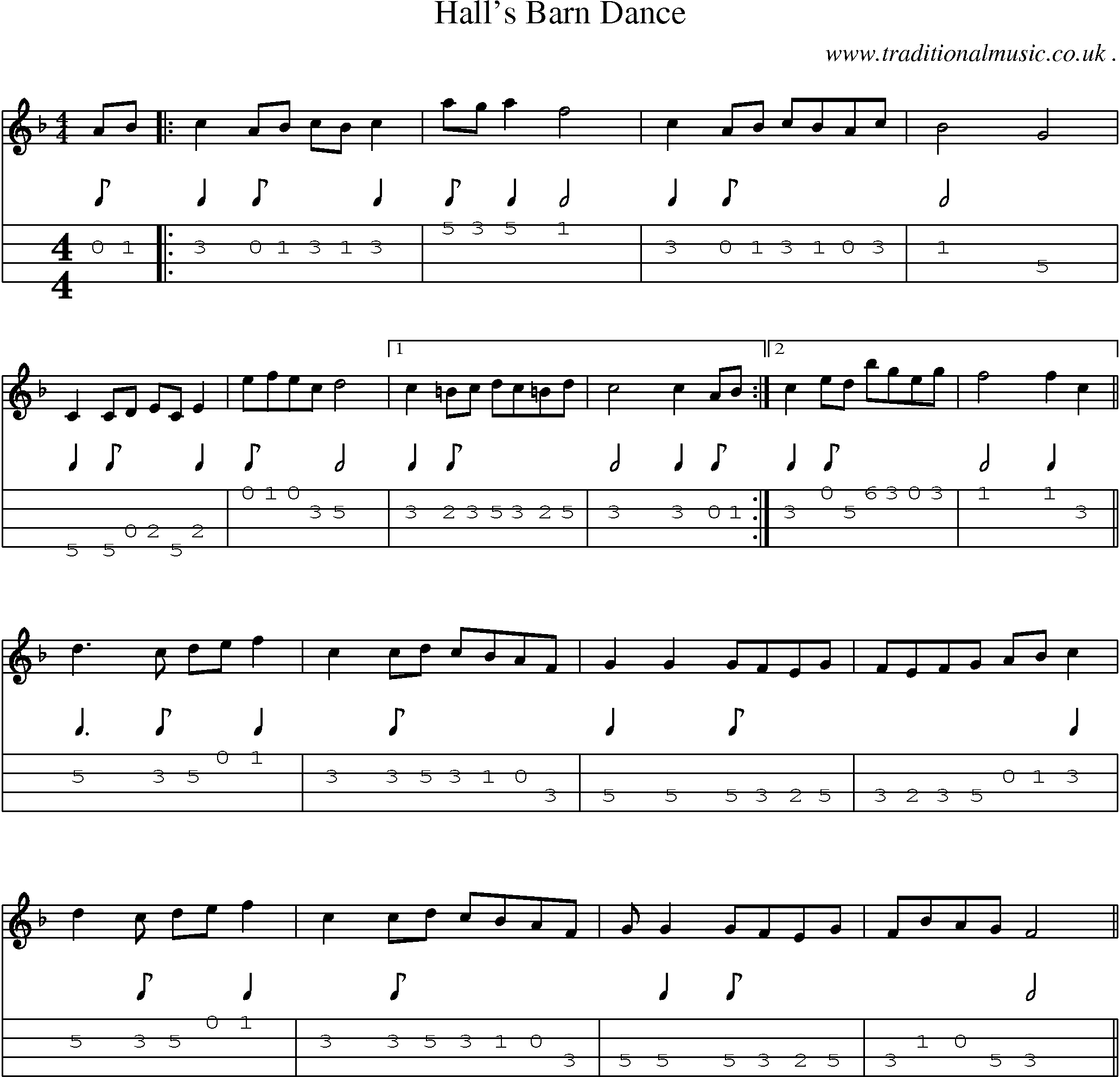 Music Score and Guitar Tabs for Halls Barn Dance