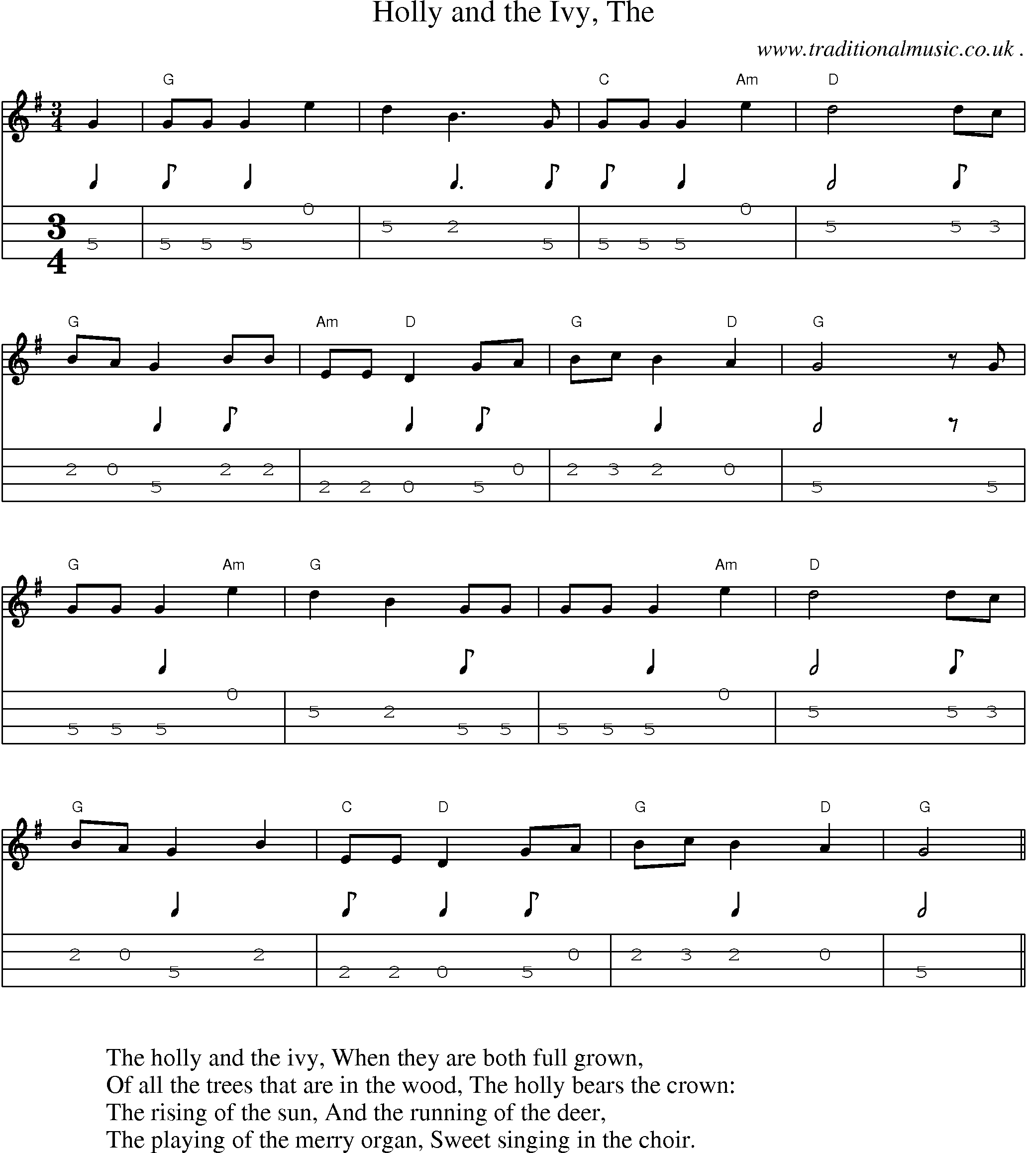 Music Score and Guitar Tabs for Holly and the Ivy The