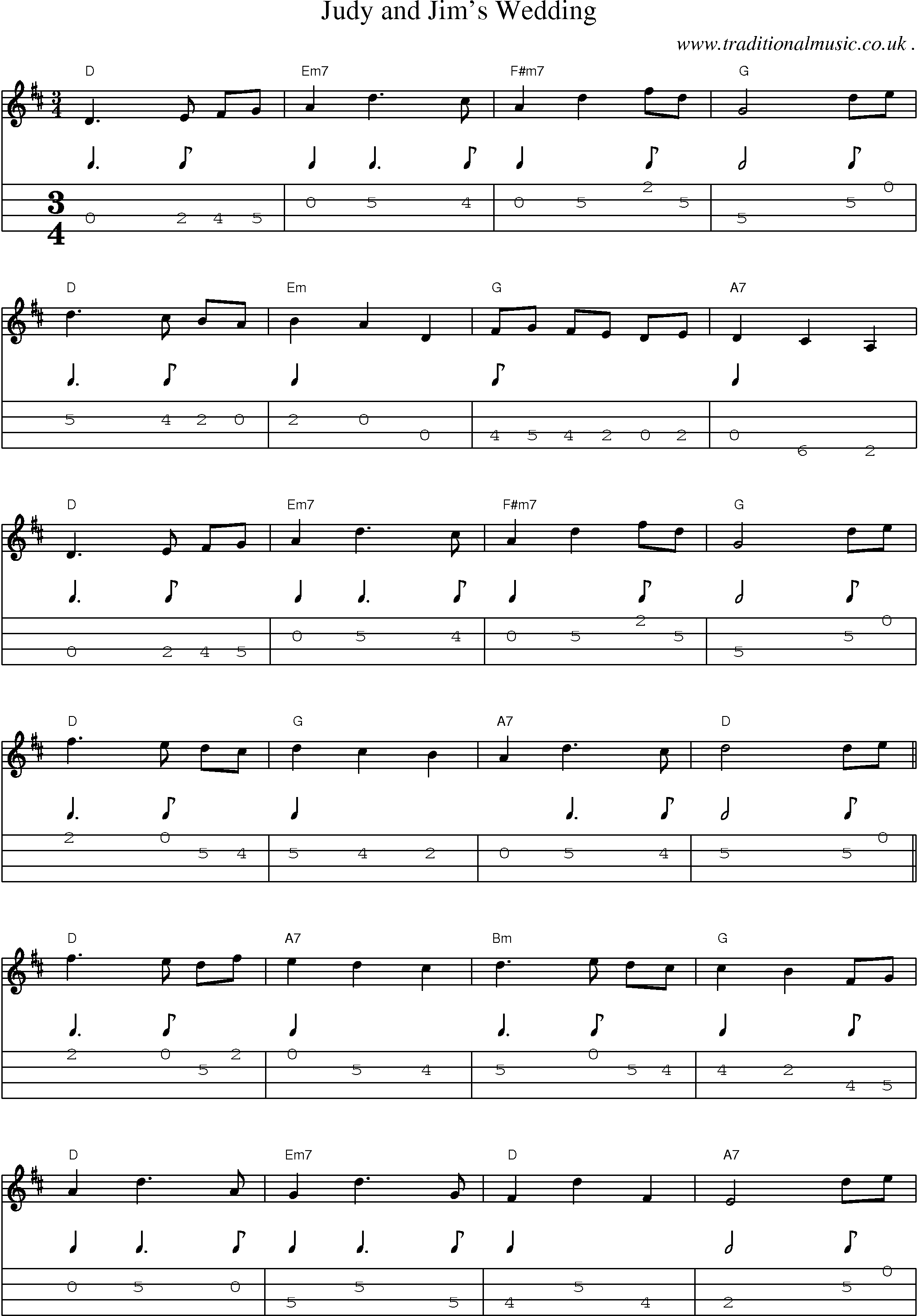 Music Score and Guitar Tabs for Judy And Jims Wedding