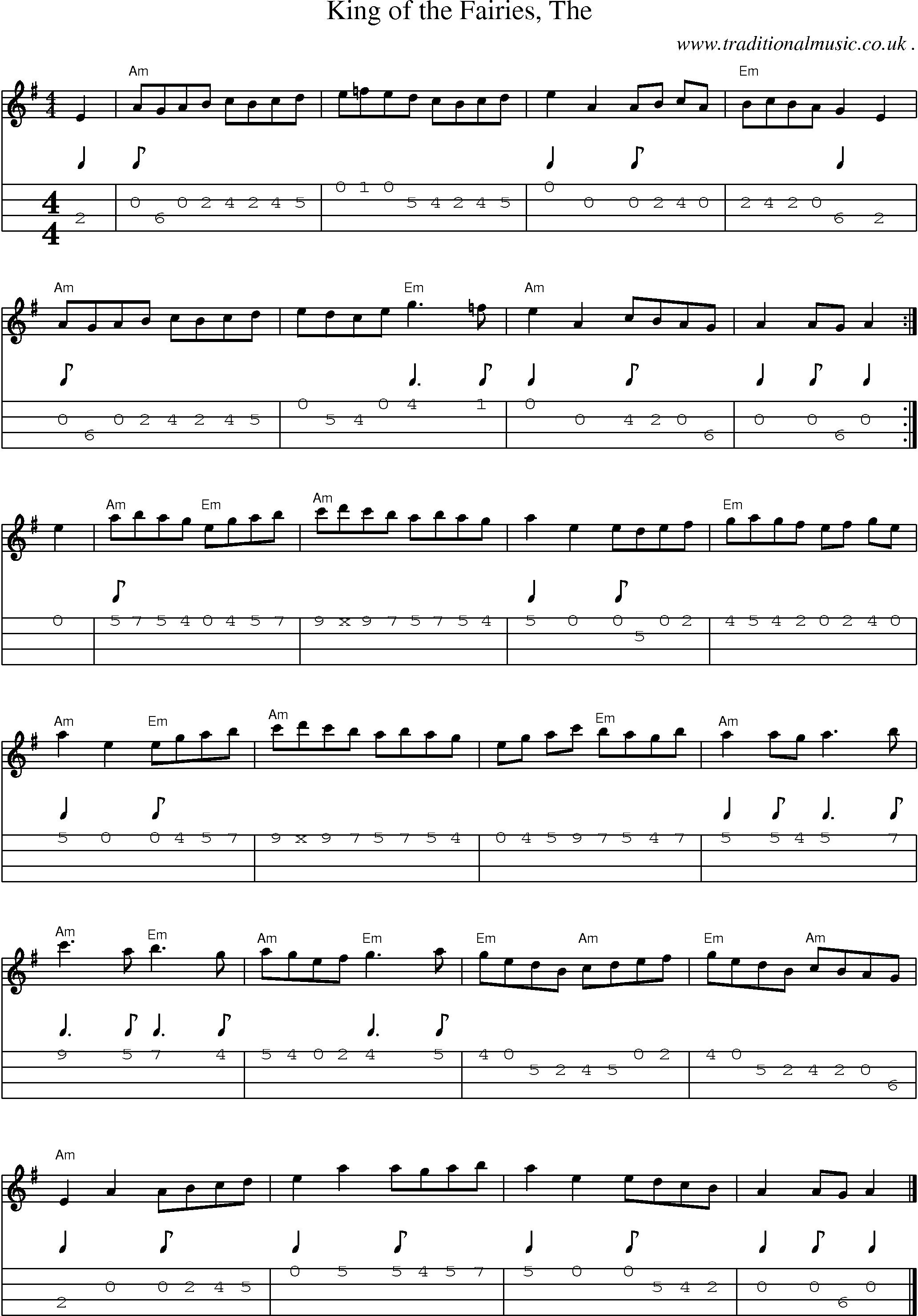 Music Score and Guitar Tabs for King of the Fairies The