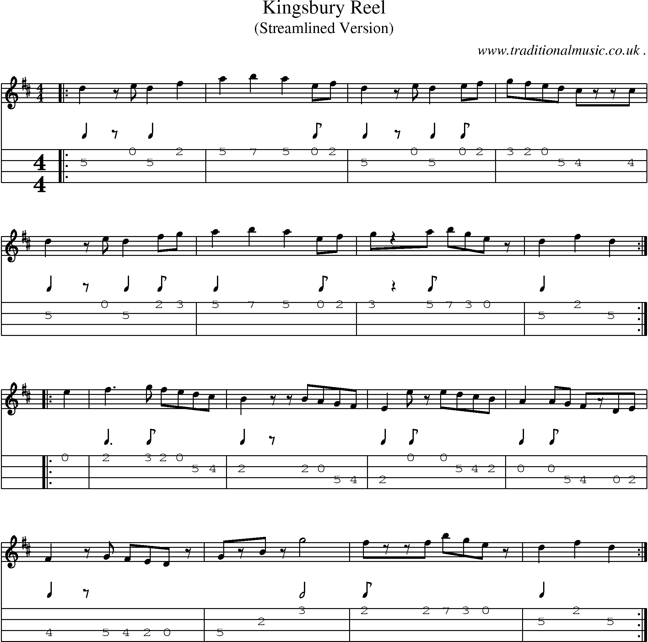 Music Score and Guitar Tabs for Kingsbury Reel 