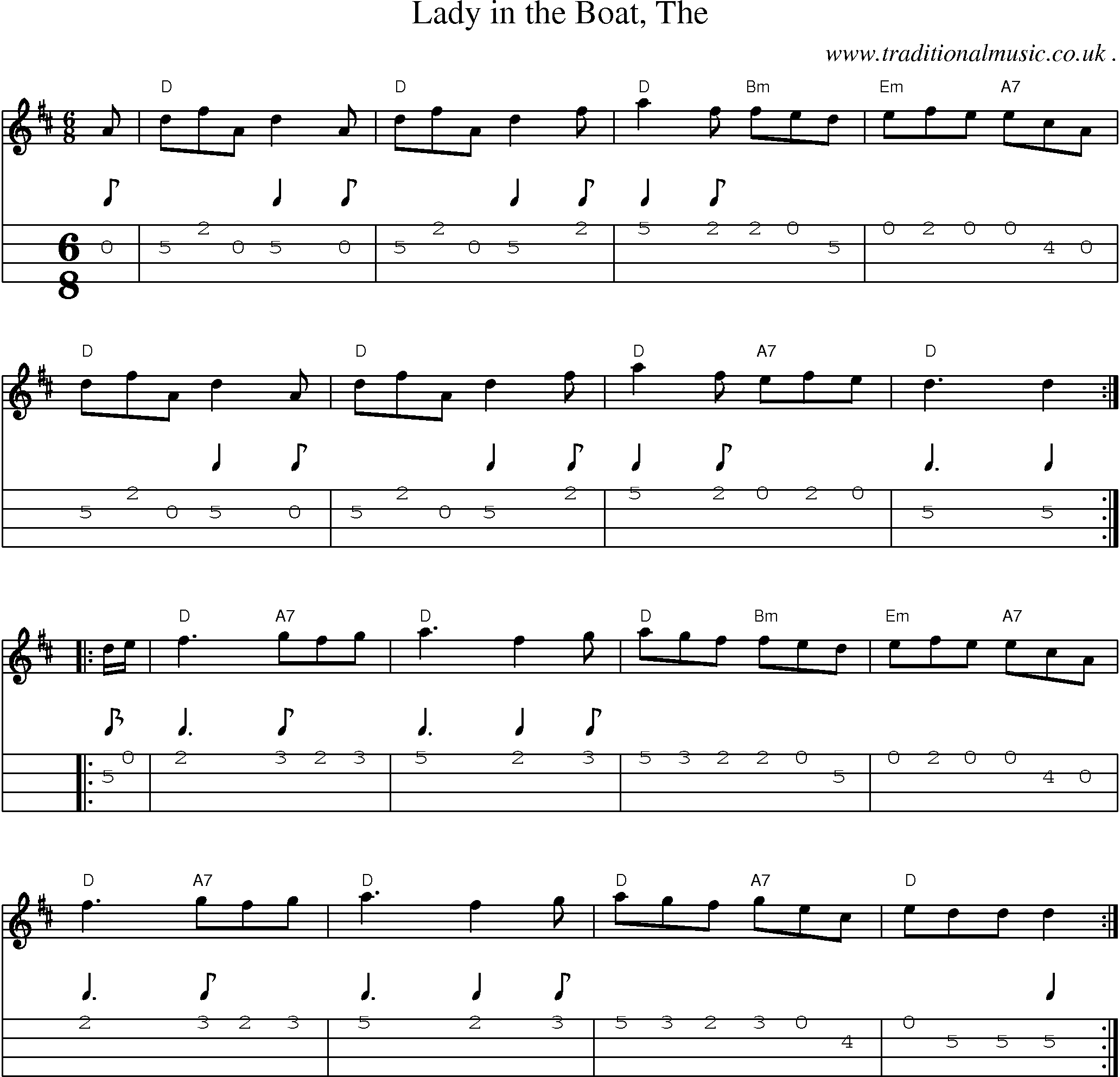 Music Score and Guitar Tabs for Lady in the Boat The