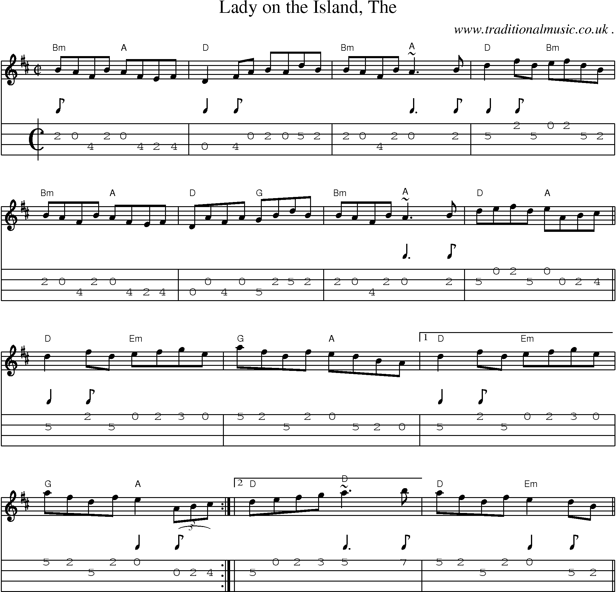 Music Score and Guitar Tabs for Lady On The Island The