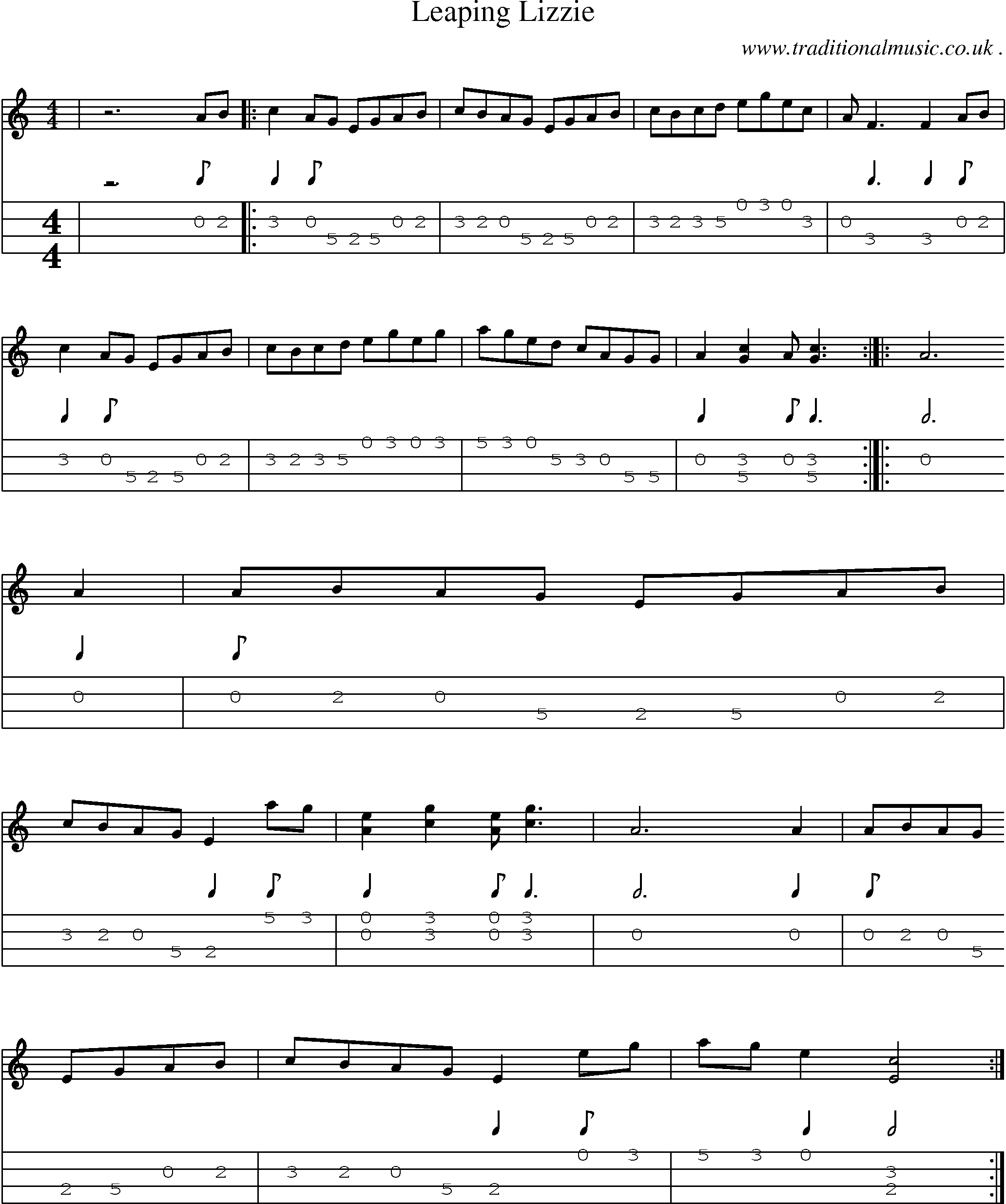 Music Score and Guitar Tabs for Leaping Lizzie
