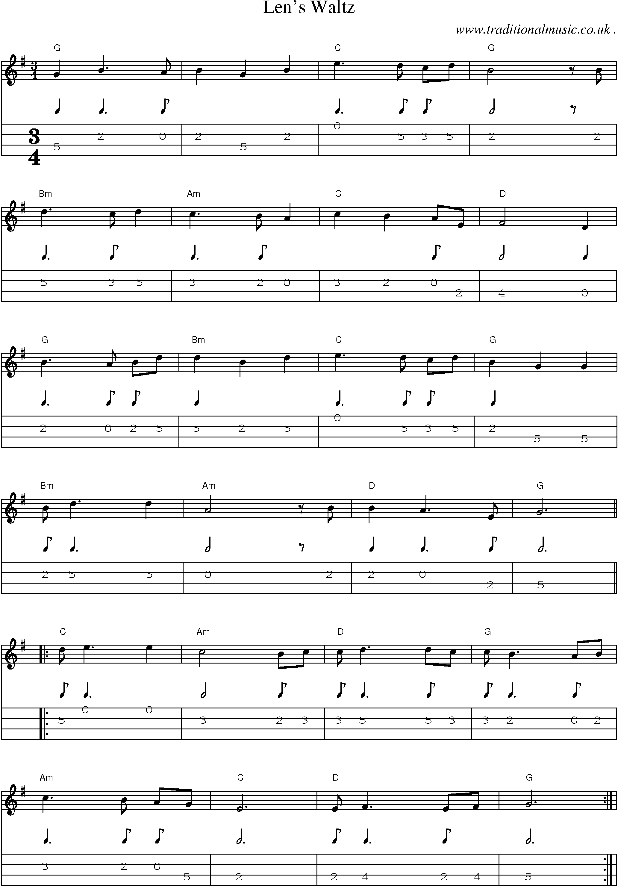 Music Score and Guitar Tabs for Lens Waltz