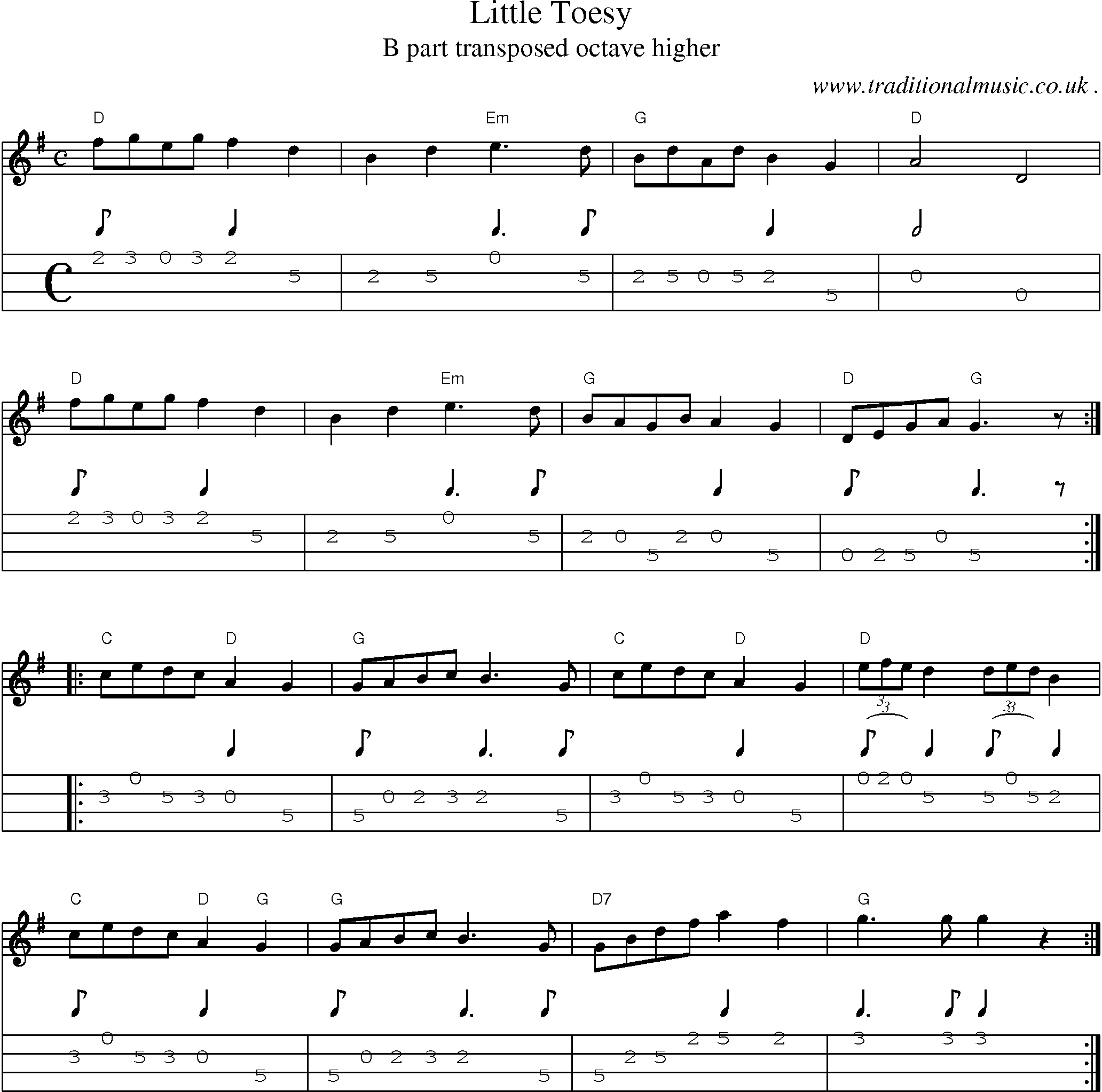 Music Score and Guitar Tabs for Little Toesy