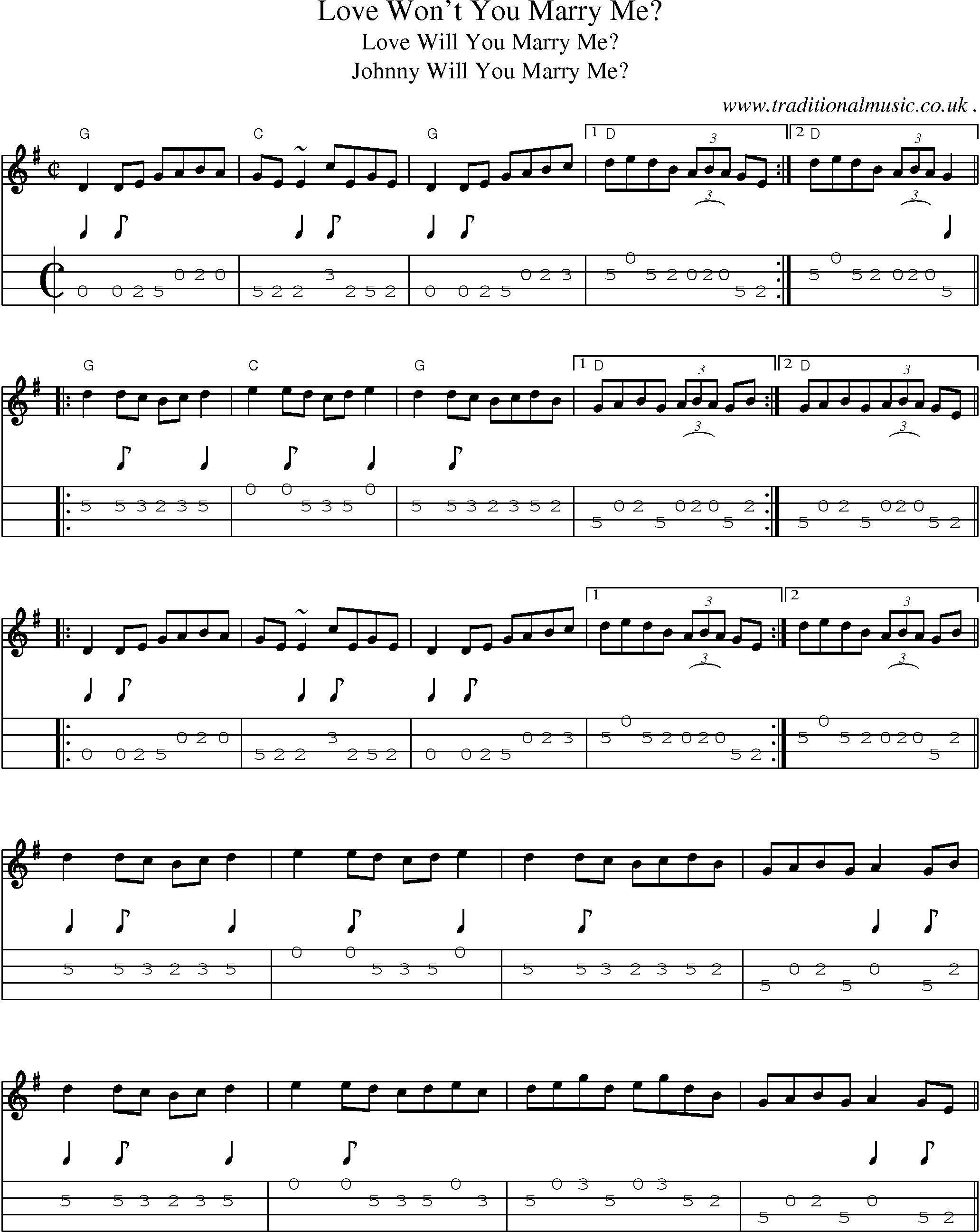 Music Score and Guitar Tabs for Love Wont You Marry Me