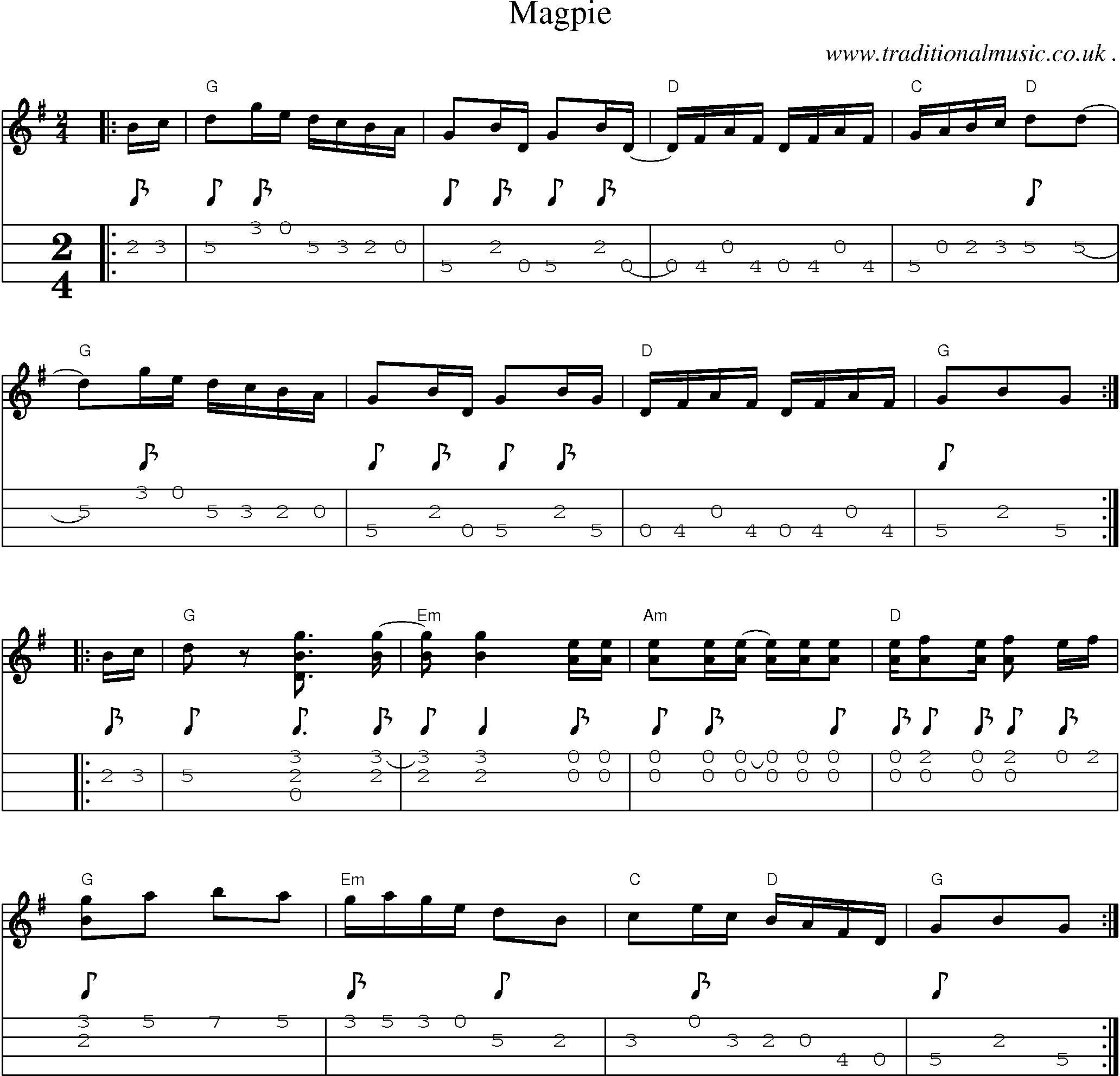 Music Score and Guitar Tabs for Magpie
