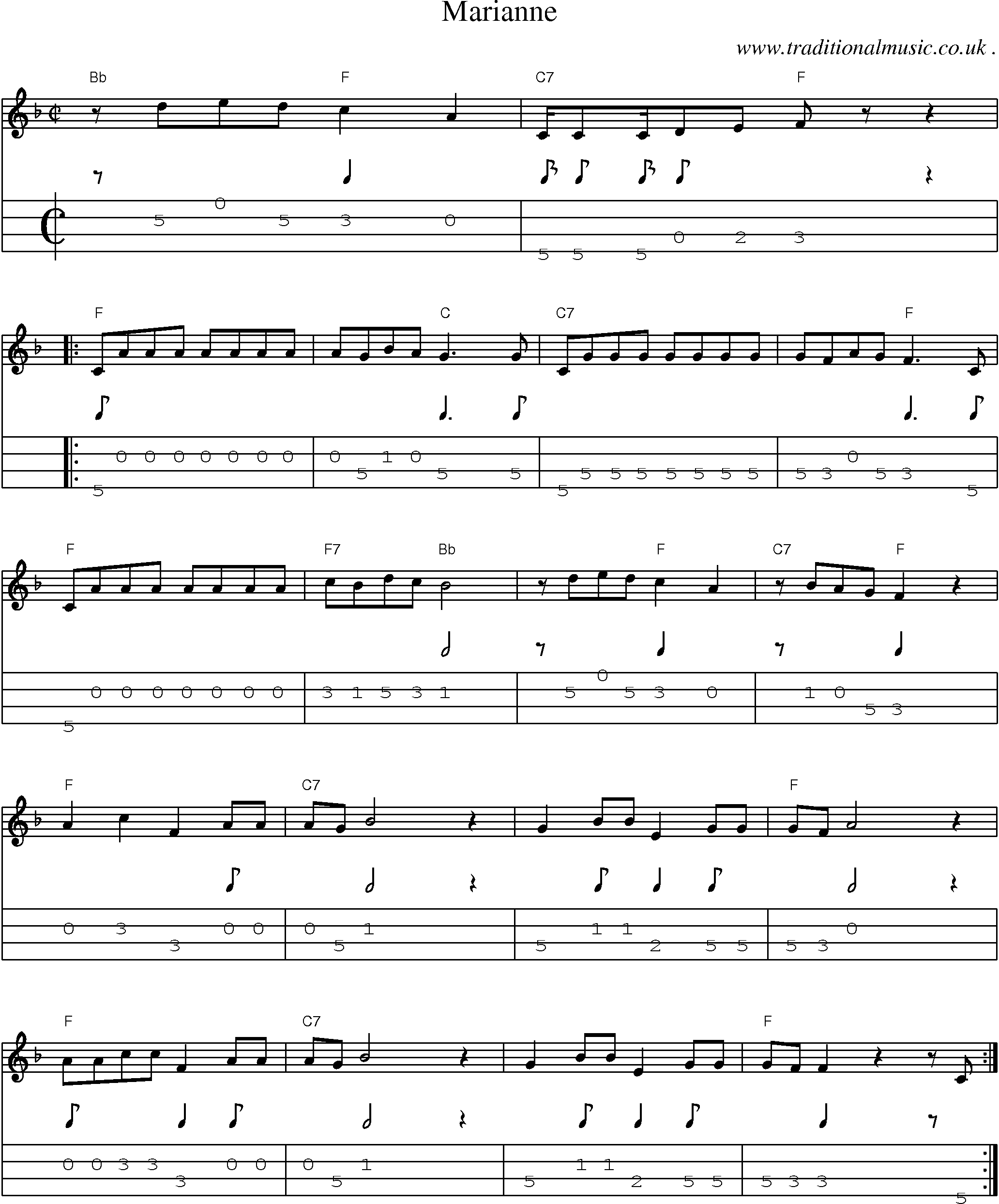 Music Score and Guitar Tabs for Marianne