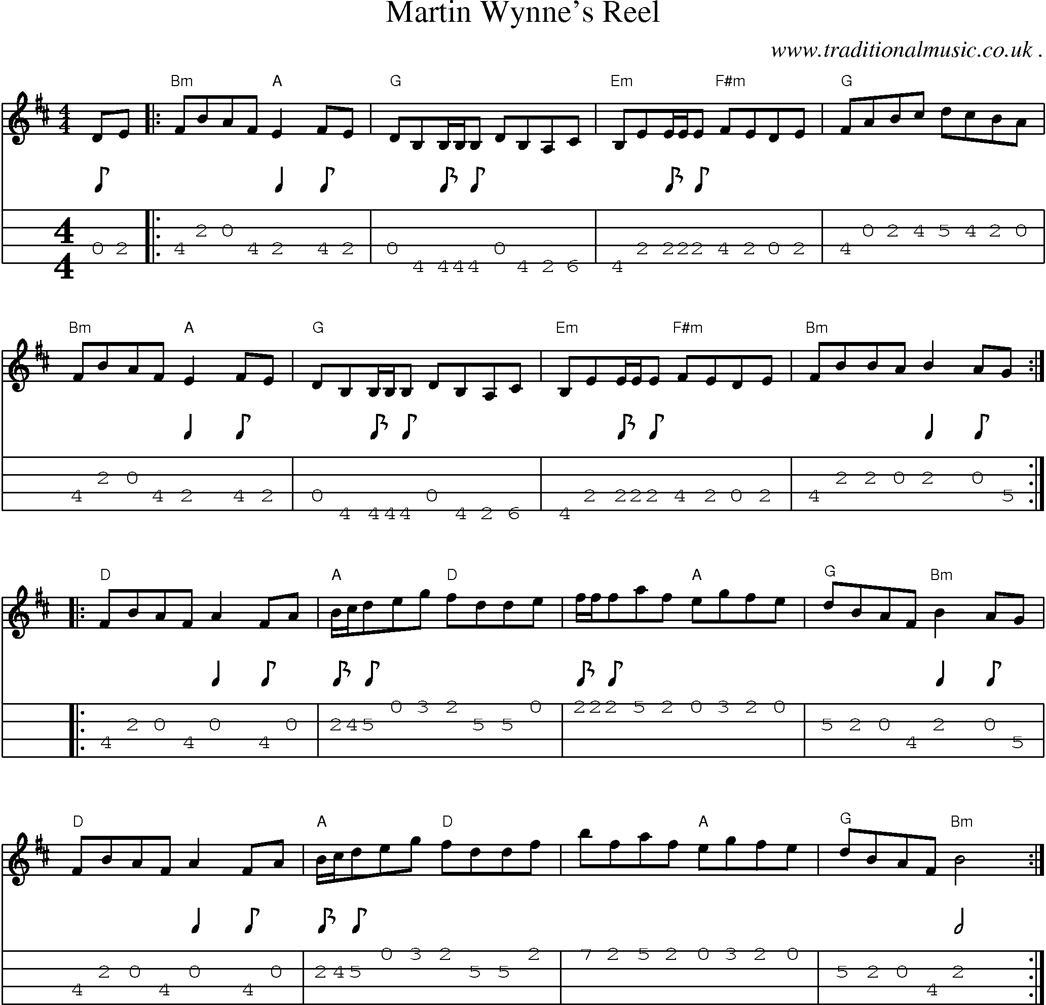 Music Score and Guitar Tabs for Martin Wynnes Reel