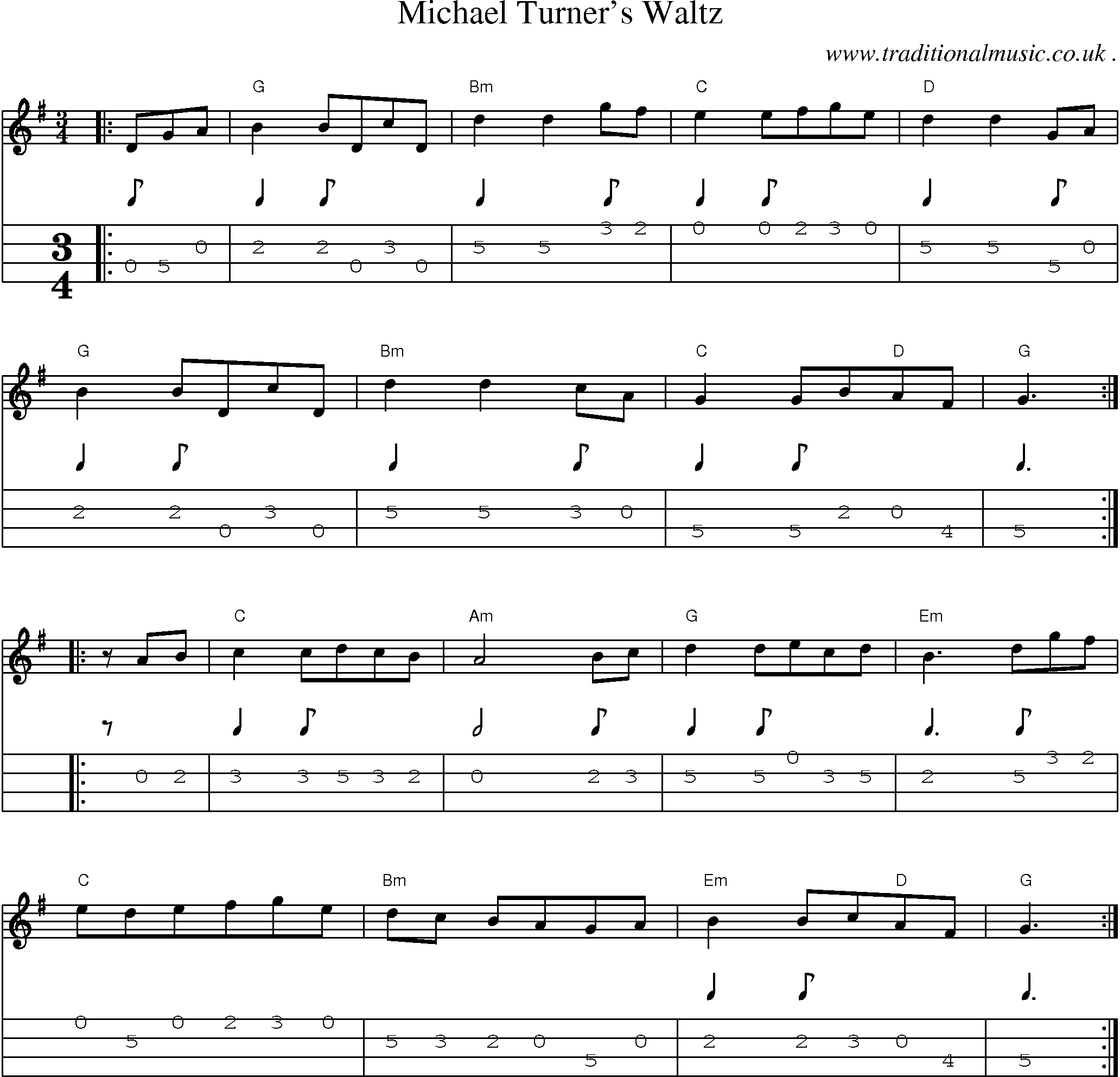 Music Score and Guitar Tabs for Michael Turners Waltz