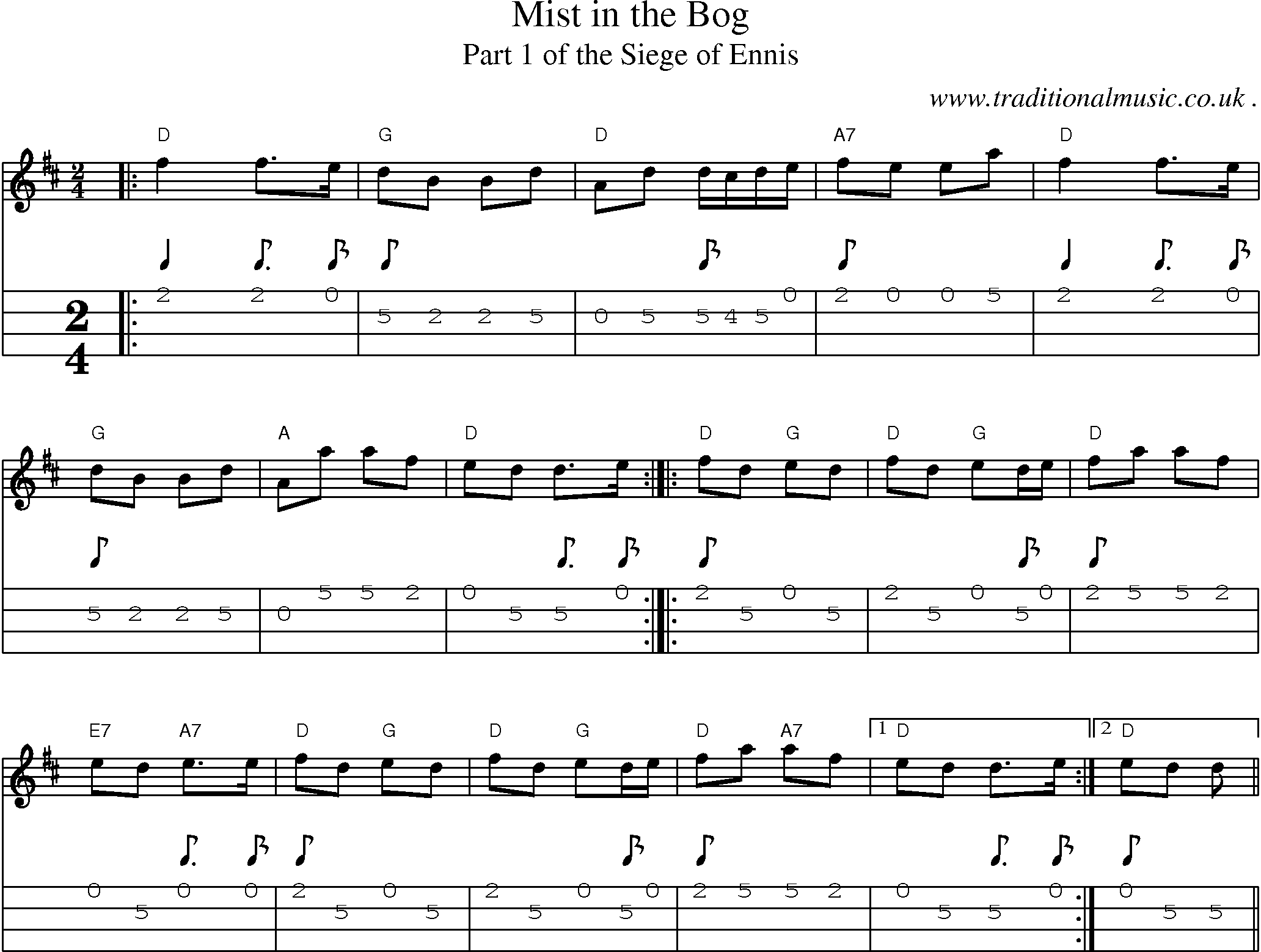 Music Score and Guitar Tabs for Mist In The Bog