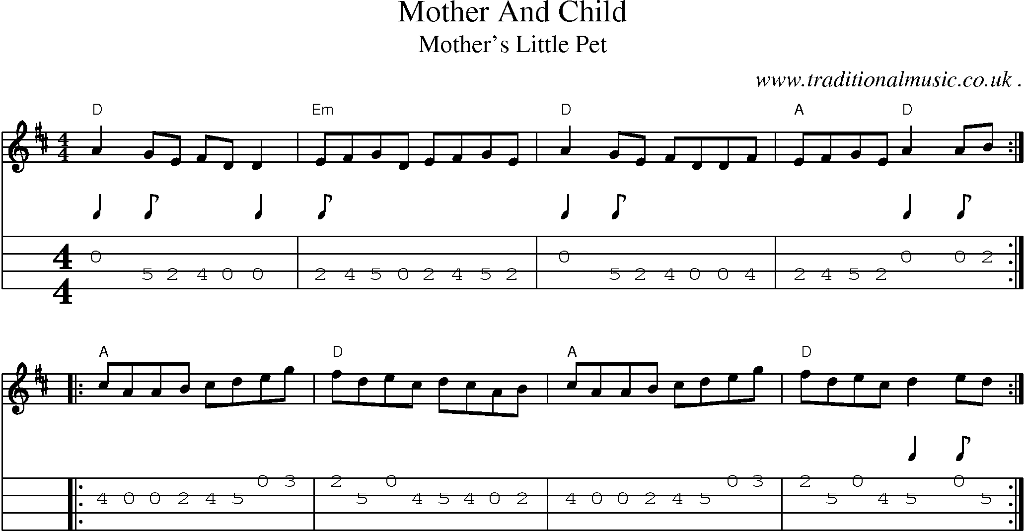 Music Score and Guitar Tabs for Mother And Child