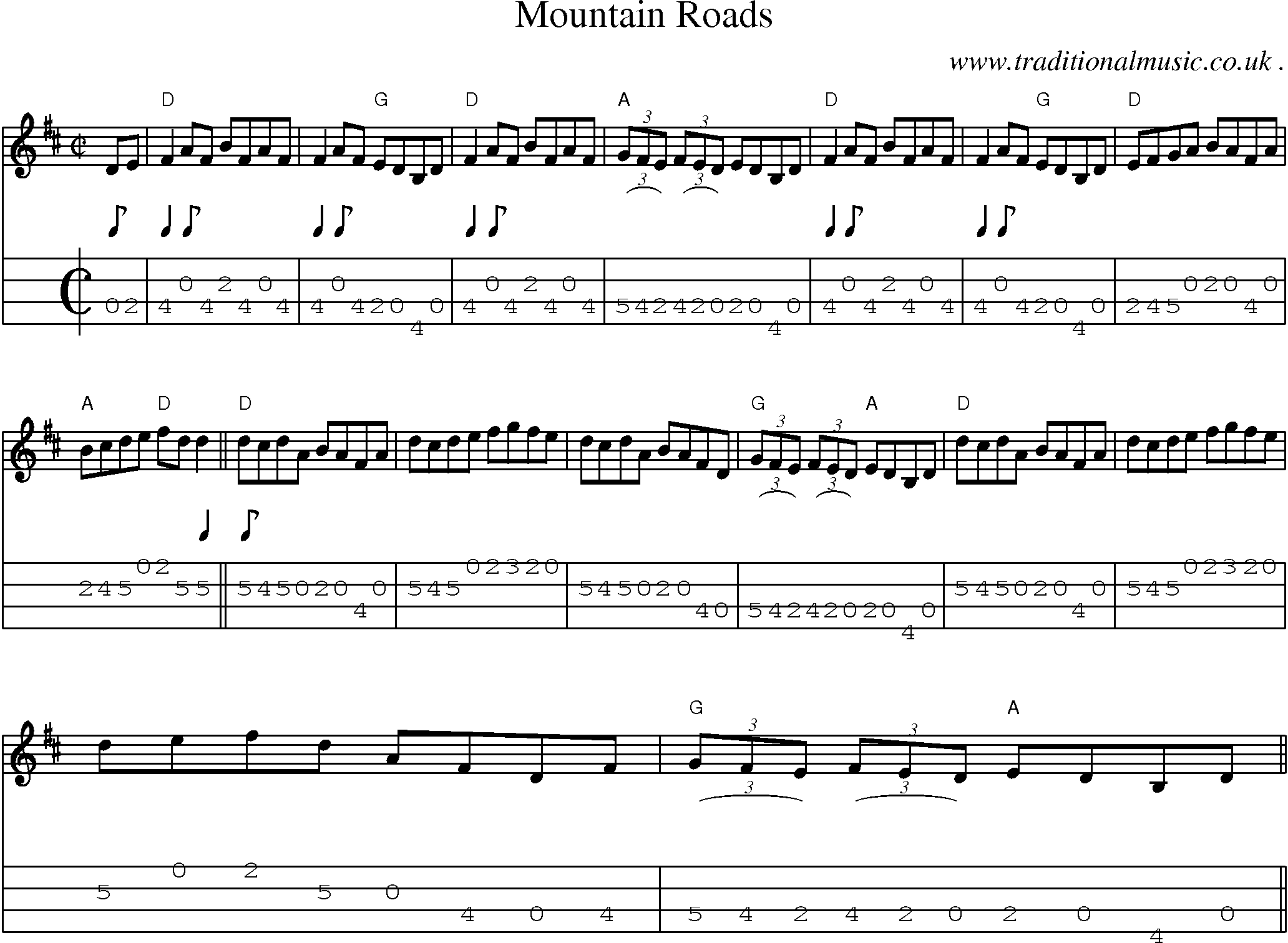 Music Score and Guitar Tabs for Mountain Roads