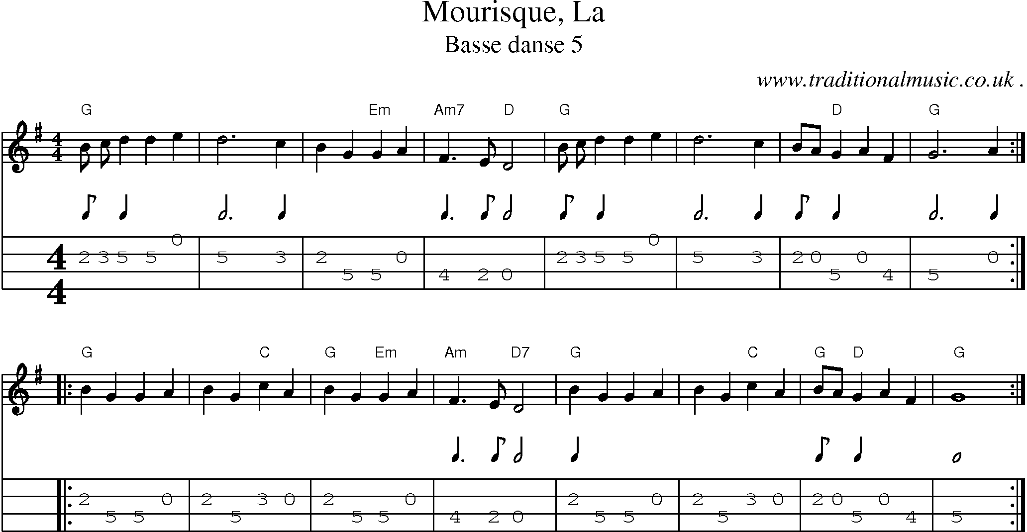 Music Score and Guitar Tabs for Mourisque La