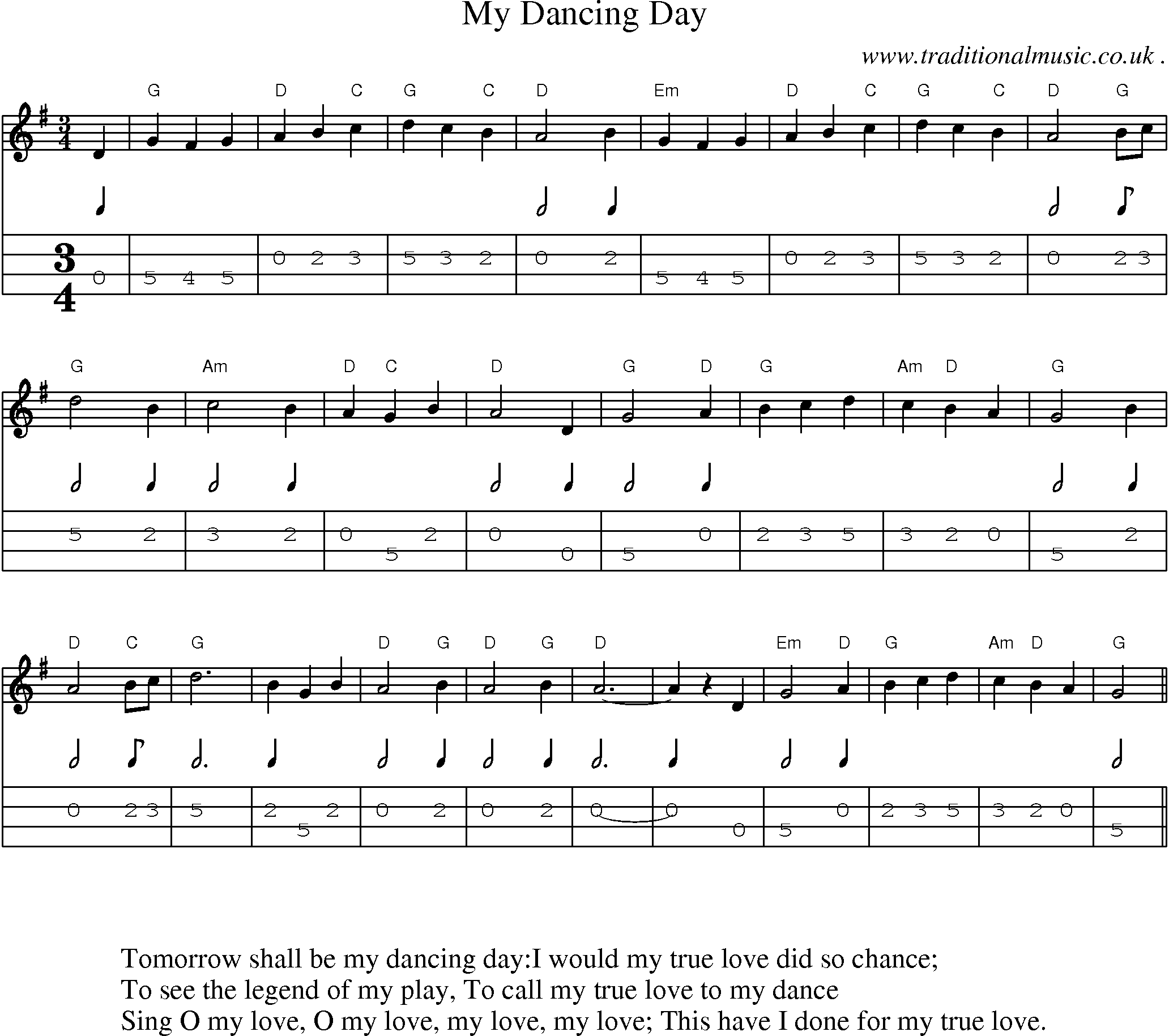 Music Score and Guitar Tabs for My Dancing Day