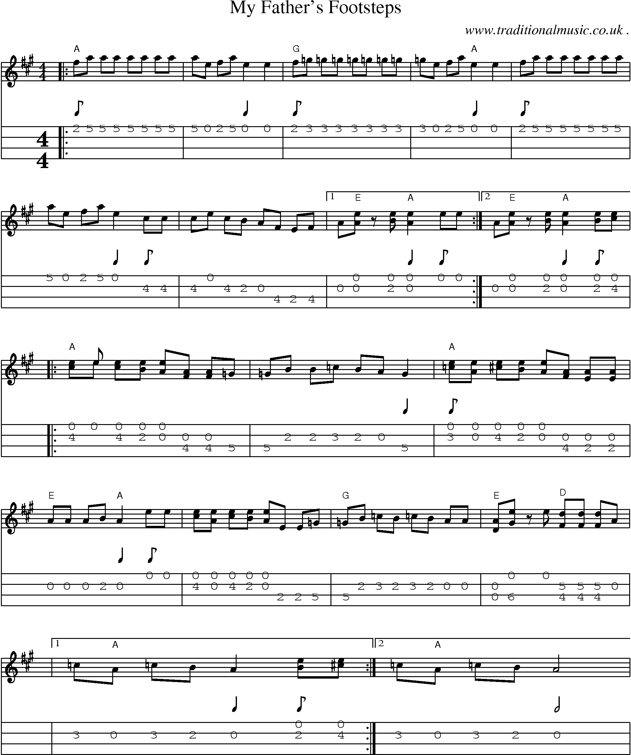 Music Score and Guitar Tabs for My Fathers Footsteps