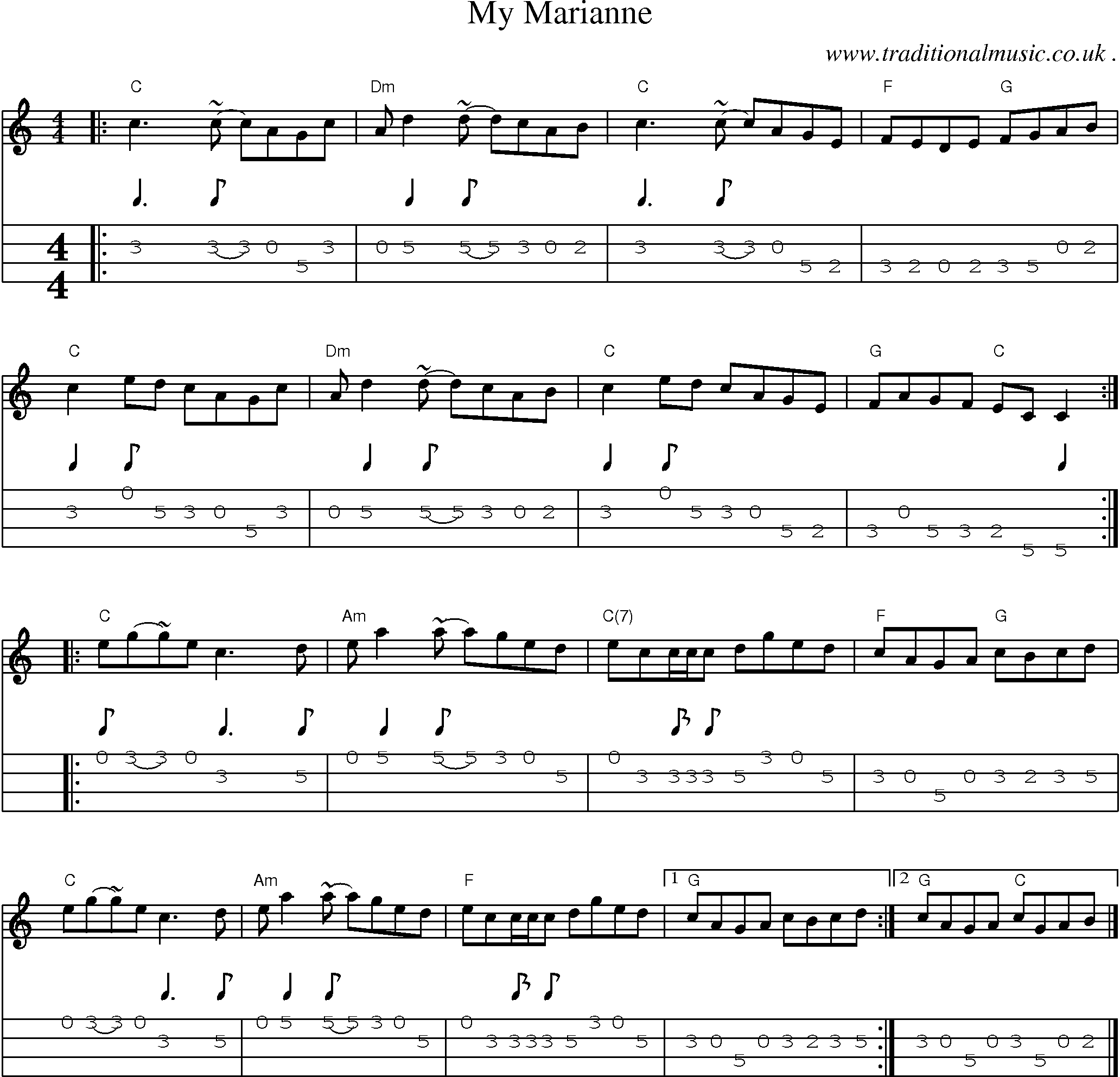 Music Score and Guitar Tabs for My Marianne