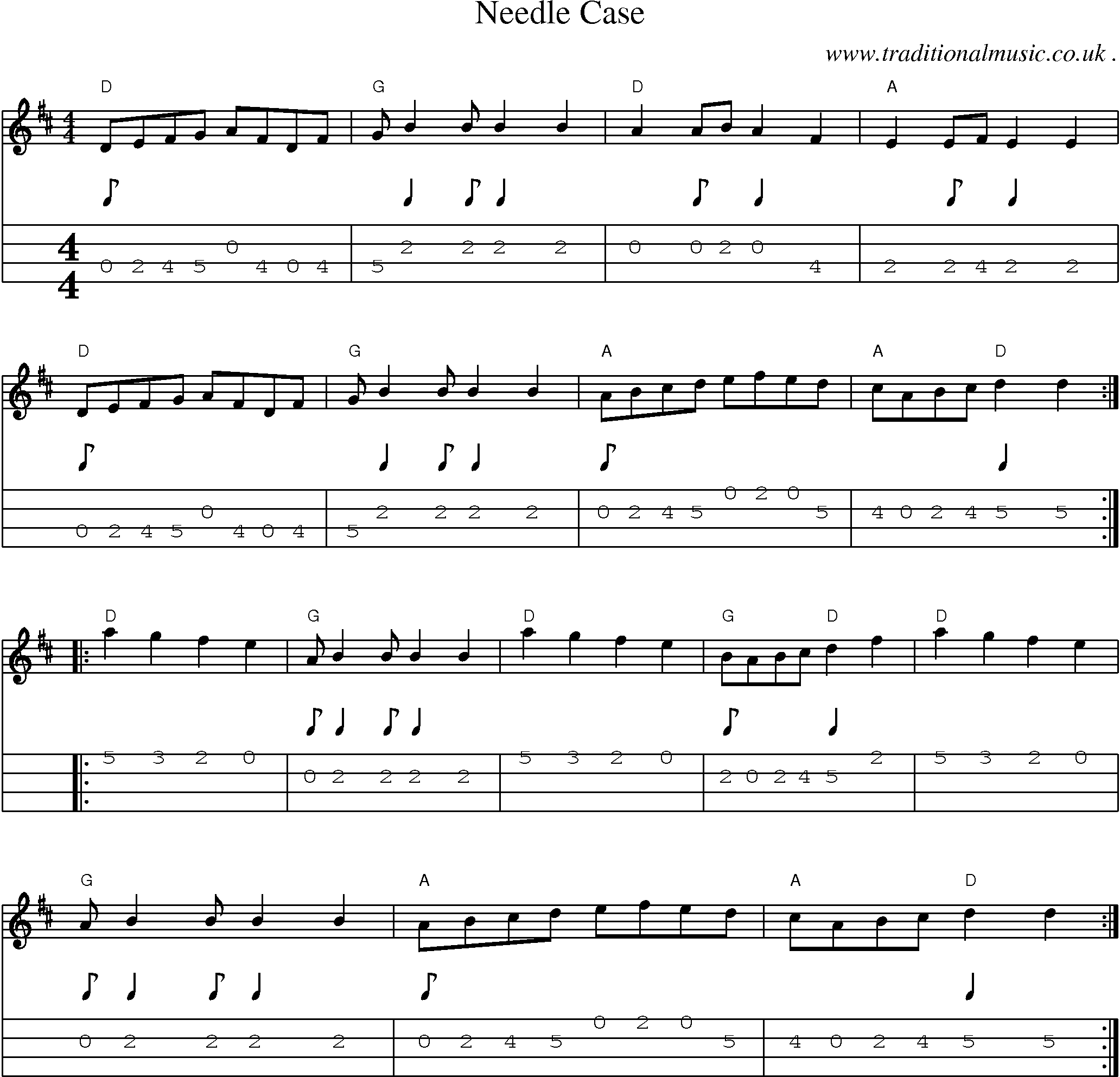 Music Score and Guitar Tabs for Needle Case