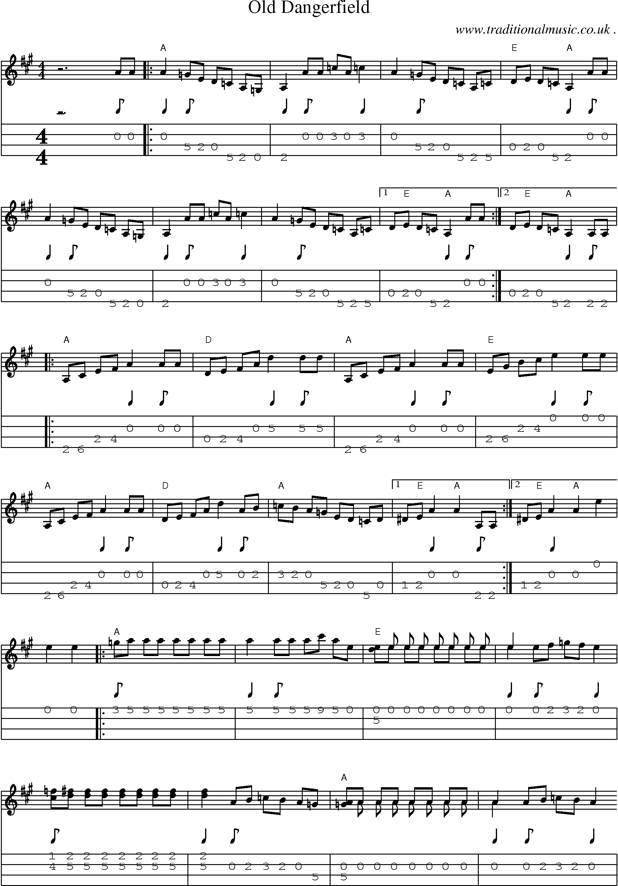 Music Score and Guitar Tabs for Old Dangerfield