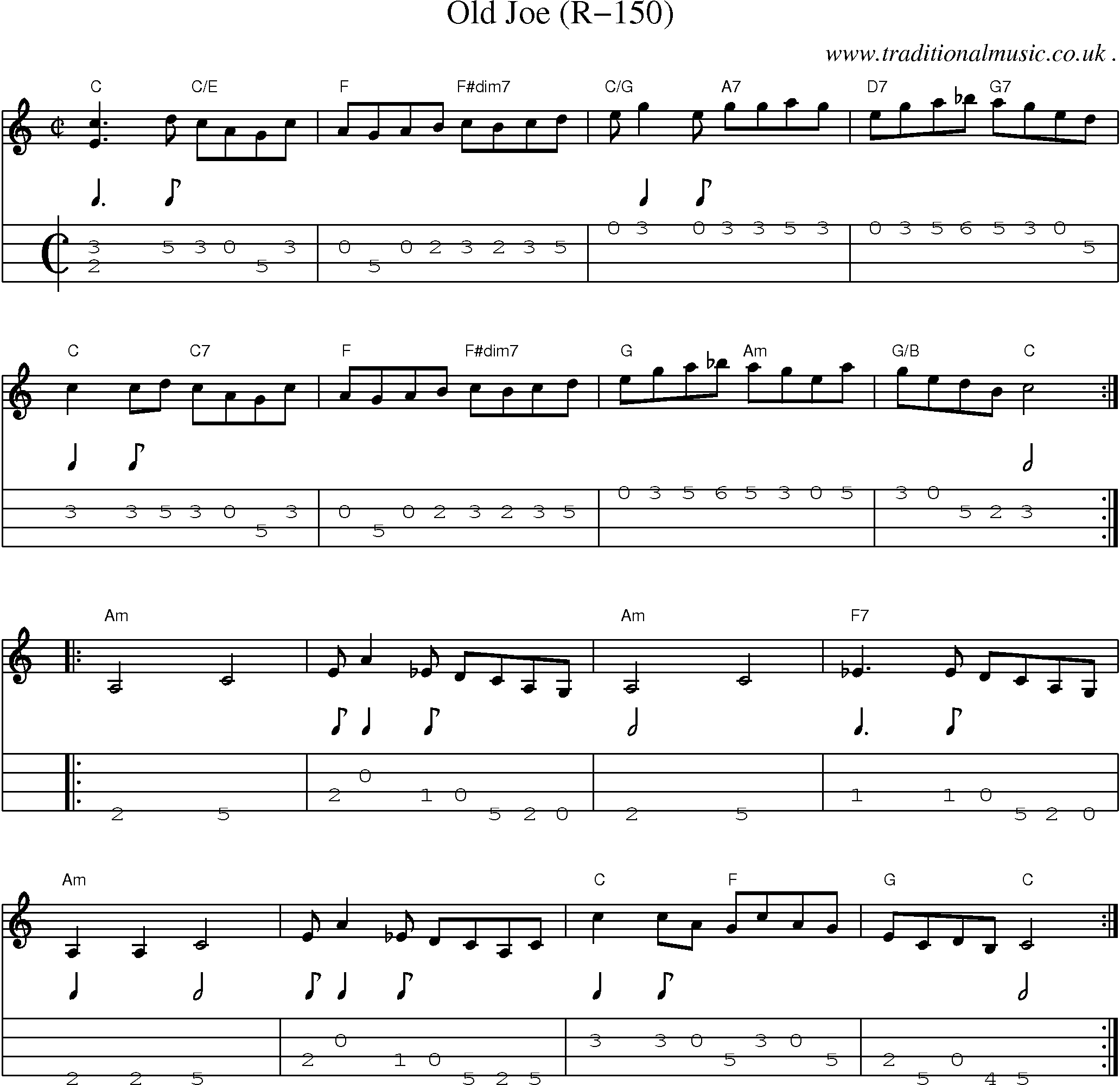 Music Score and Guitar Tabs for Old Joe (r-150)