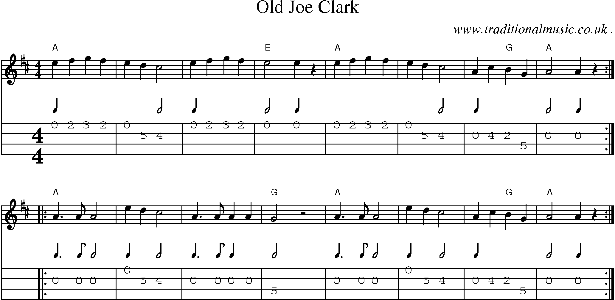 Music Score and Guitar Tabs for Old Joe Clark