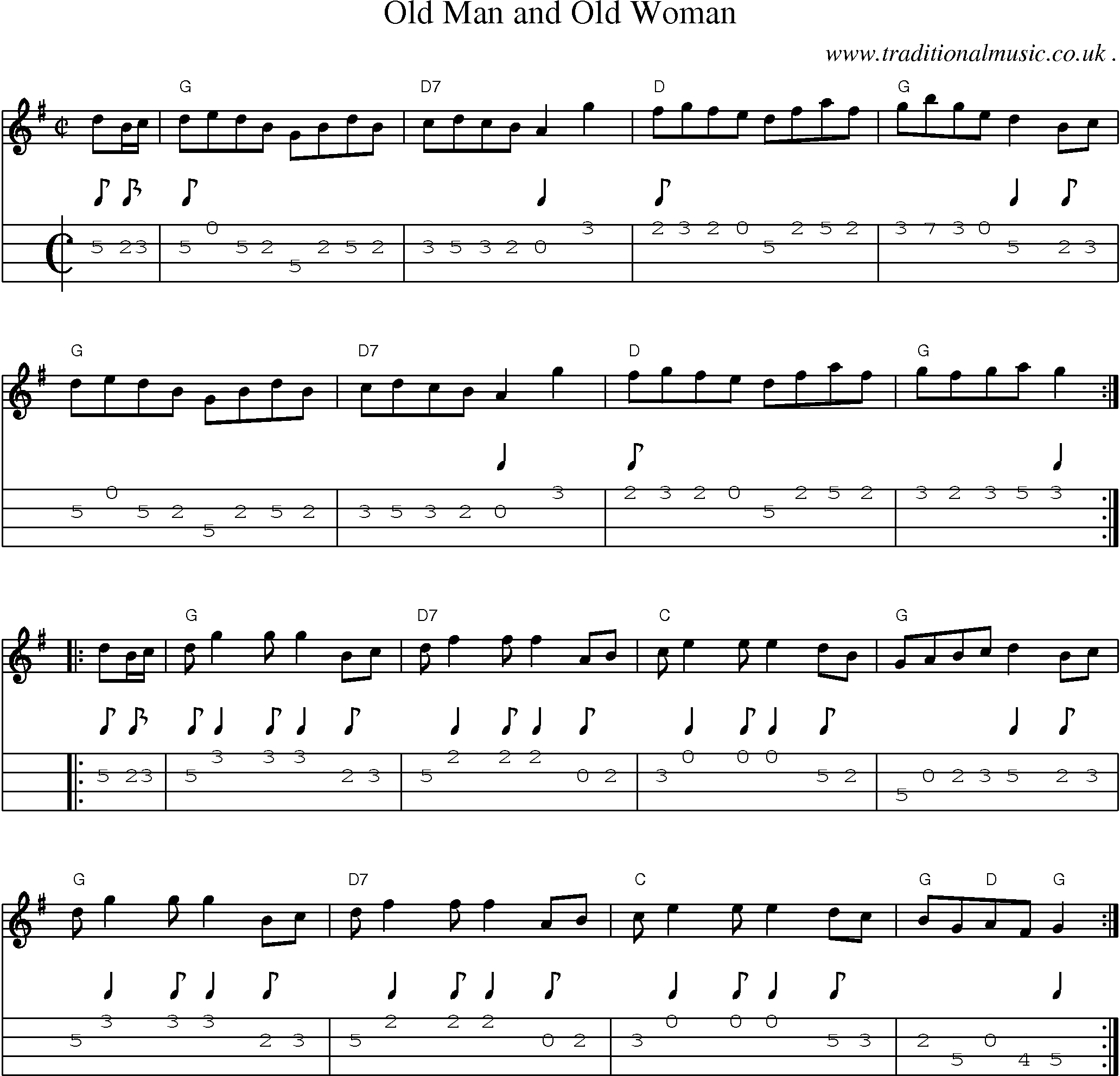 Music Score and Guitar Tabs for Old Man And Old Woman