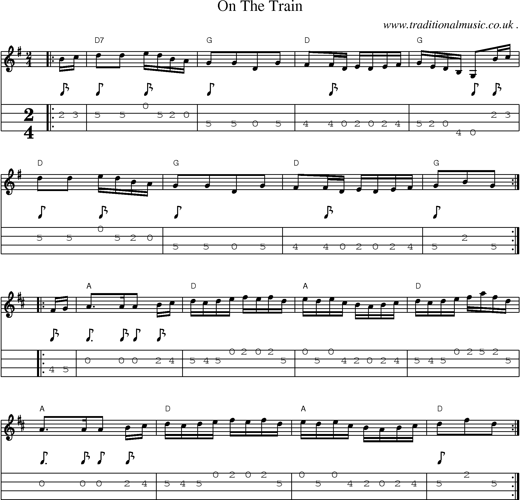 Music Score and Guitar Tabs for On The Train