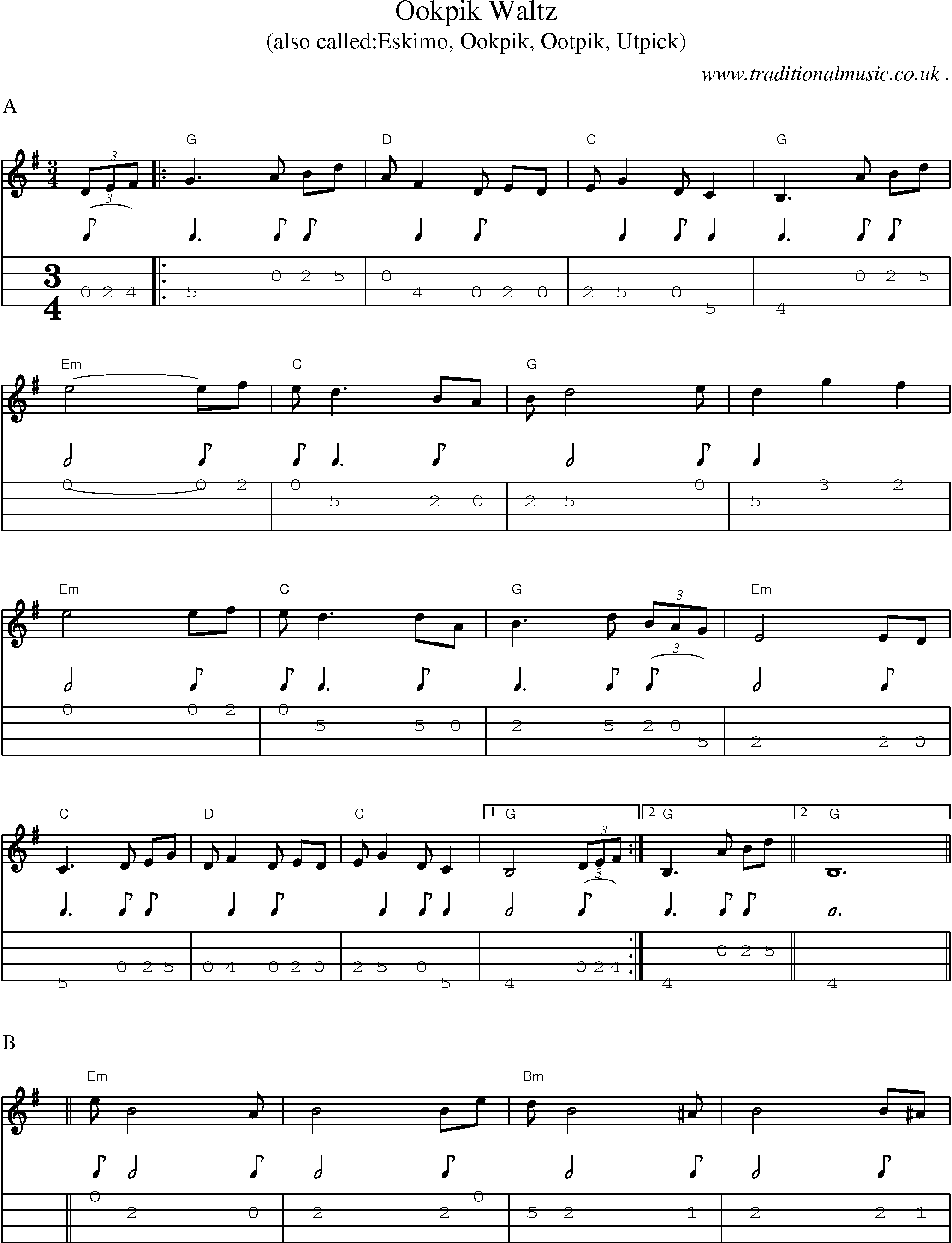 Music Score and Guitar Tabs for Ookpik Waltz