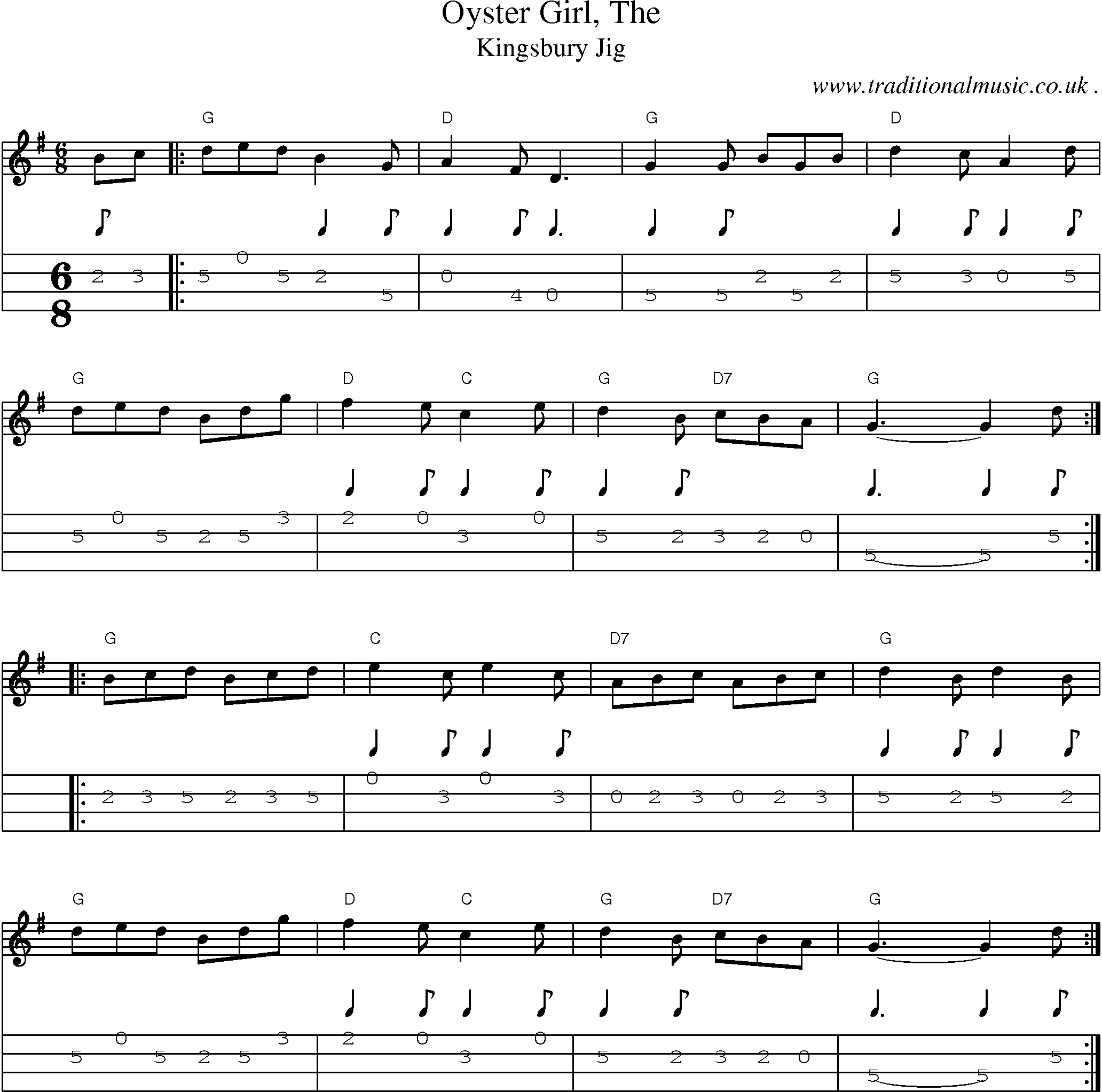 Music Score and Guitar Tabs for Oyster Girl The